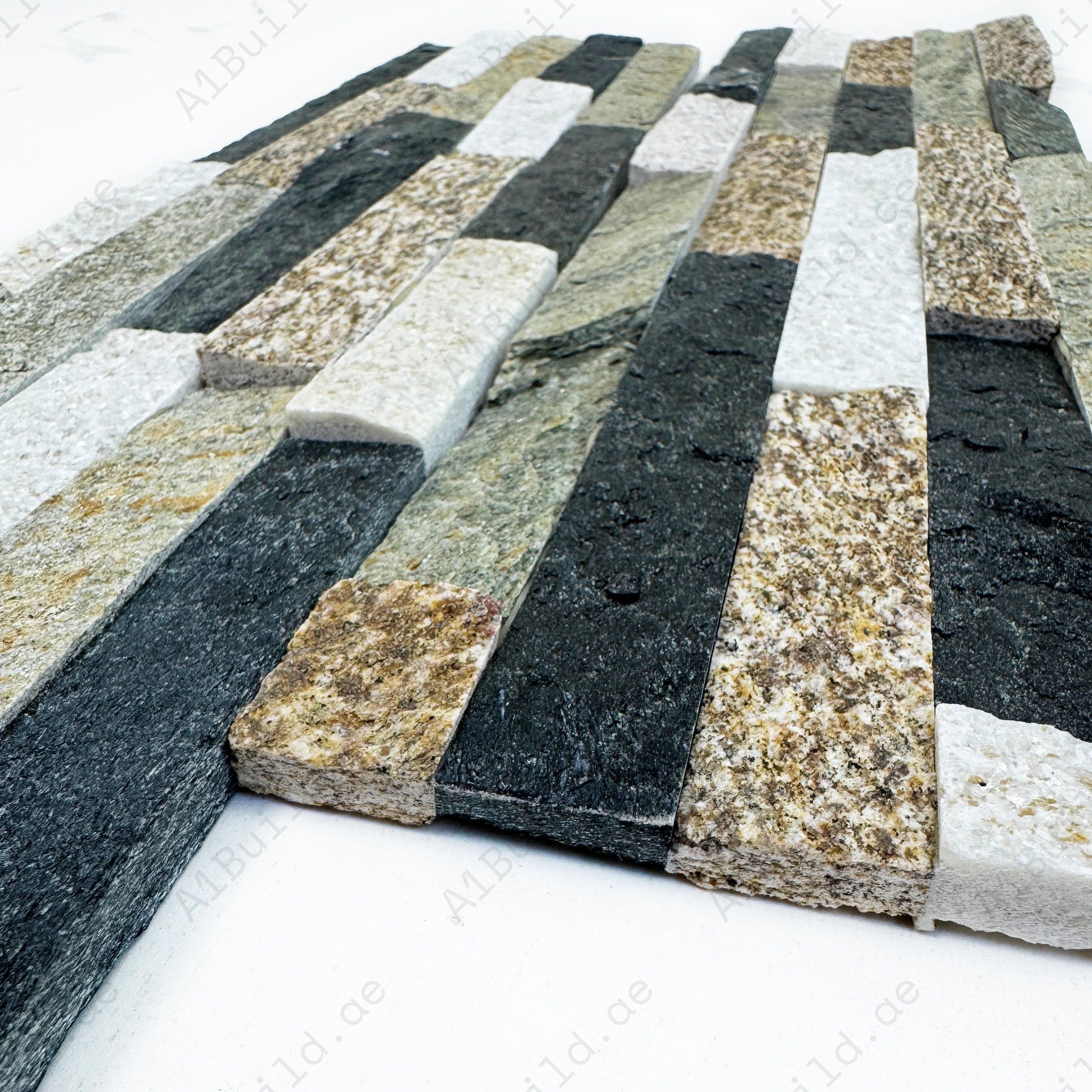 Premium Starlit Quartz Wall Cladding in Yellow, White, Black & Green. Durable stone finish with rich textures adds elegance and timeless style to interiors.