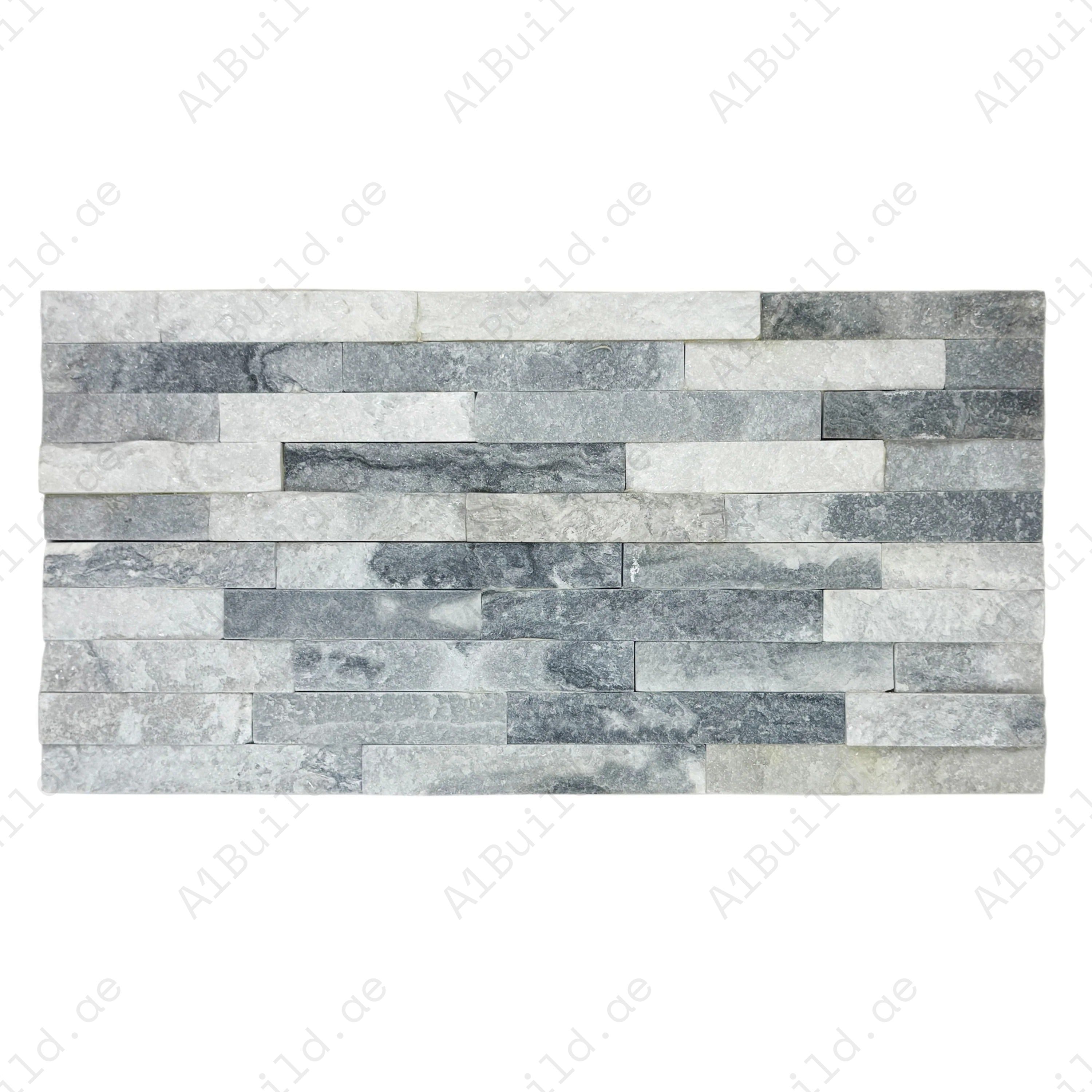 Premium Starlit Quartz White & Pewter Grey Split Marble Wall Cladding. Durable stone finish with rich textures adds elegance, depth, and timeless style.
