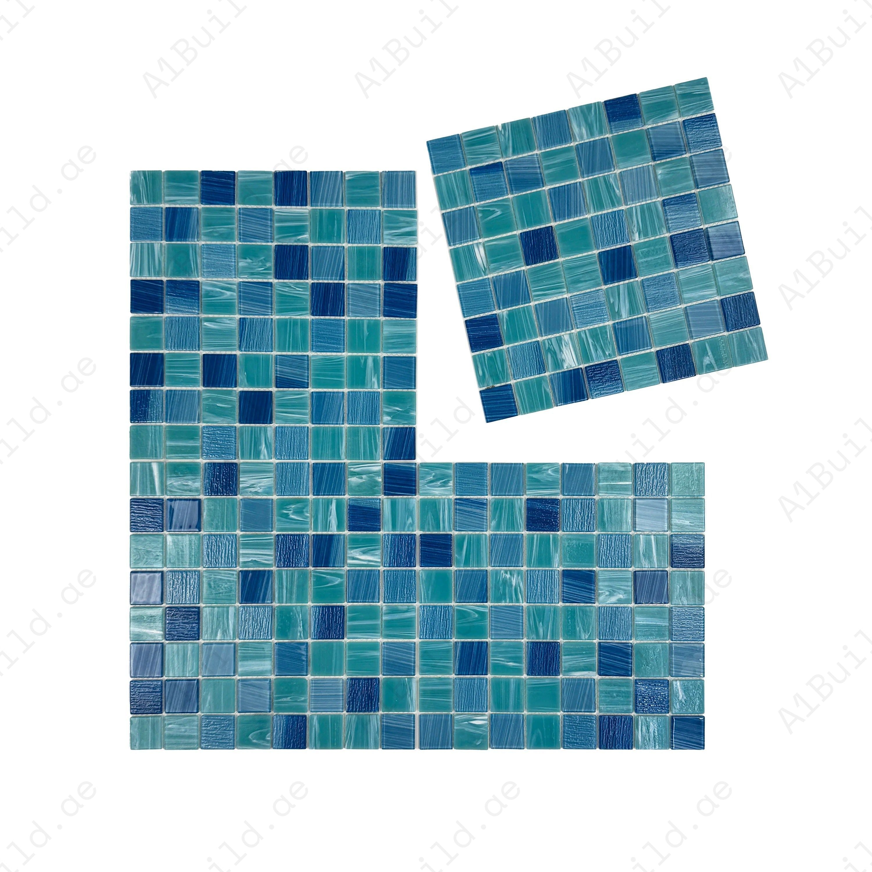 Premium Tiffany & French Blue glass mosaic pool tile. Durable, slip-resistant, UV-proof, eco-friendly, ideal for Dubai luxury pools, spas, and water features.