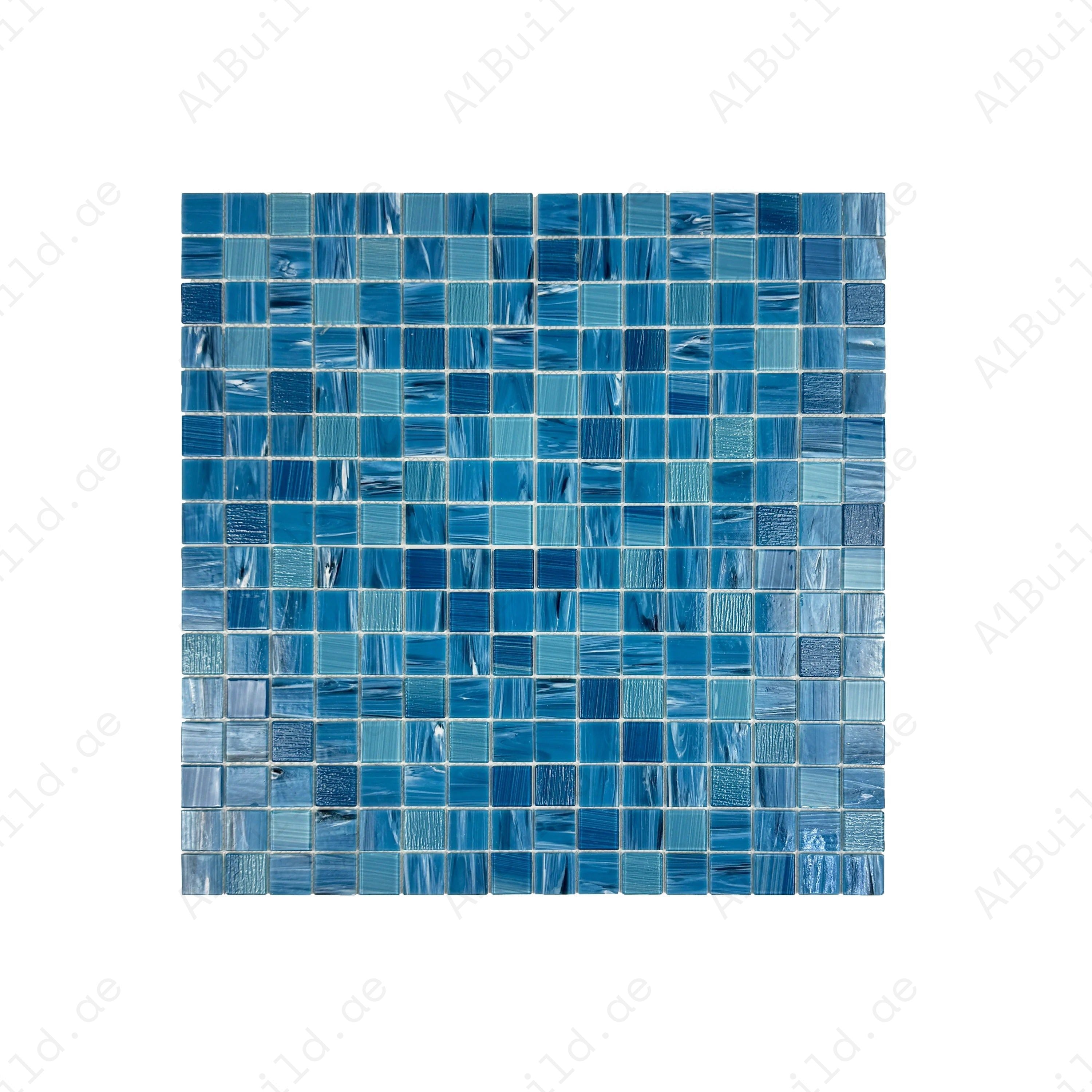 Premium Tiffany & Light Blue glass mosaic pool tile. Durable, slip-resistant, UV-proof, eco-friendly, perfect for Dubai luxury pools, spas, and water features.