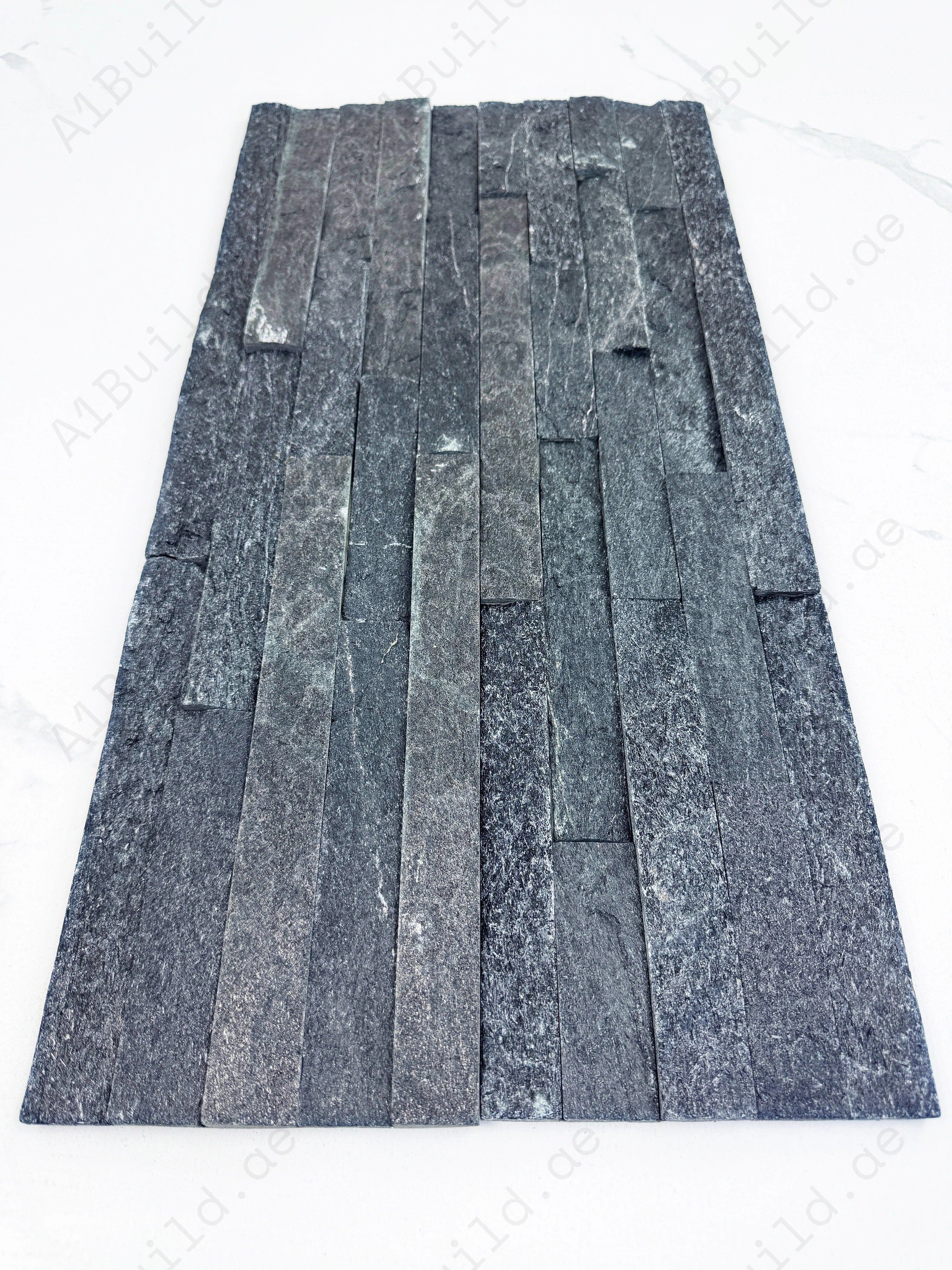 Premium black split quartz wall cladding with rich texture, lightweight yet durable, perfect for indoor & outdoor walls, fireplaces, and luxury façades.