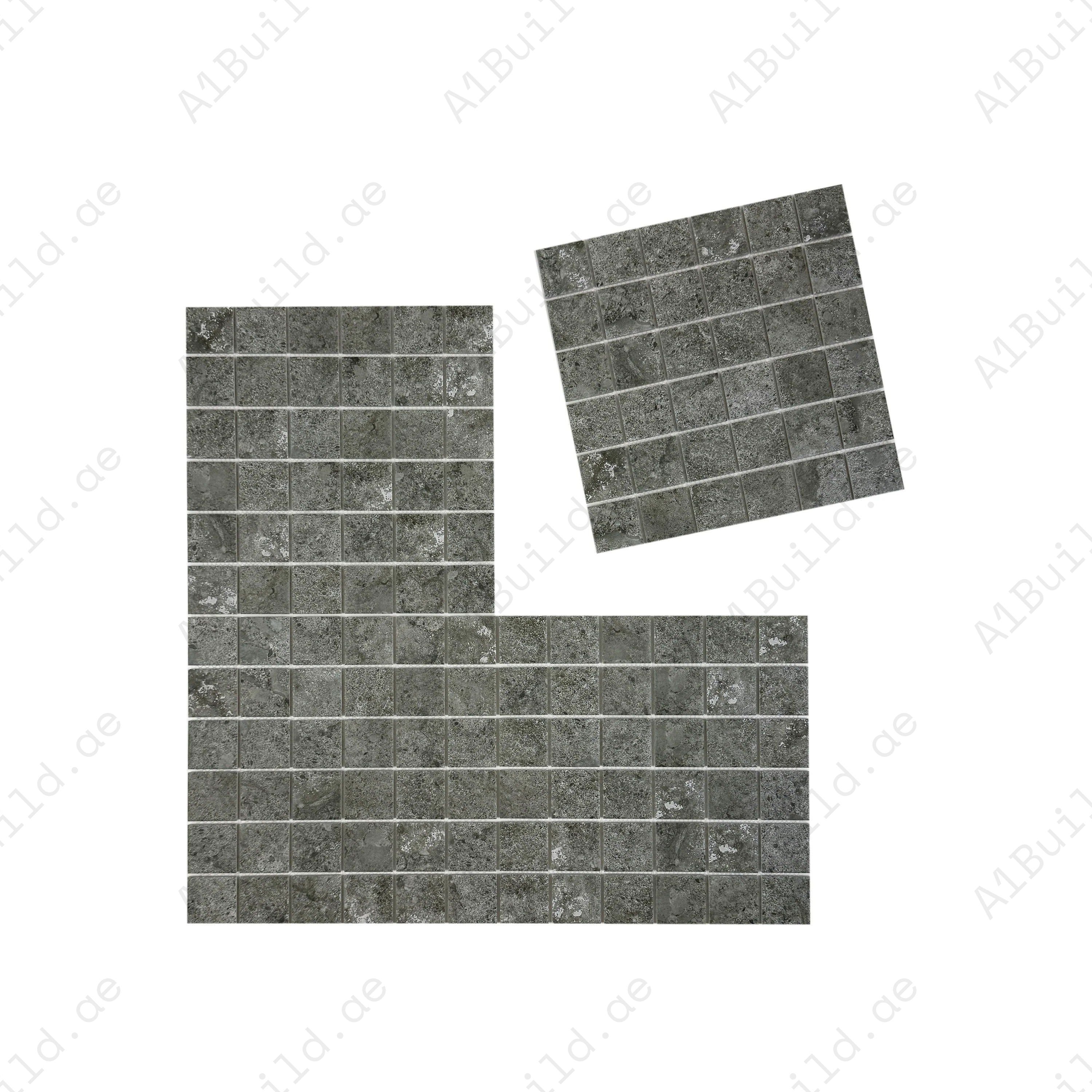 Premium dark grey porcelain mosaic tiles for Dubai pools and spas. Slip-resistant, UV-stable, eco-friendly, and designed for lasting style and safety.