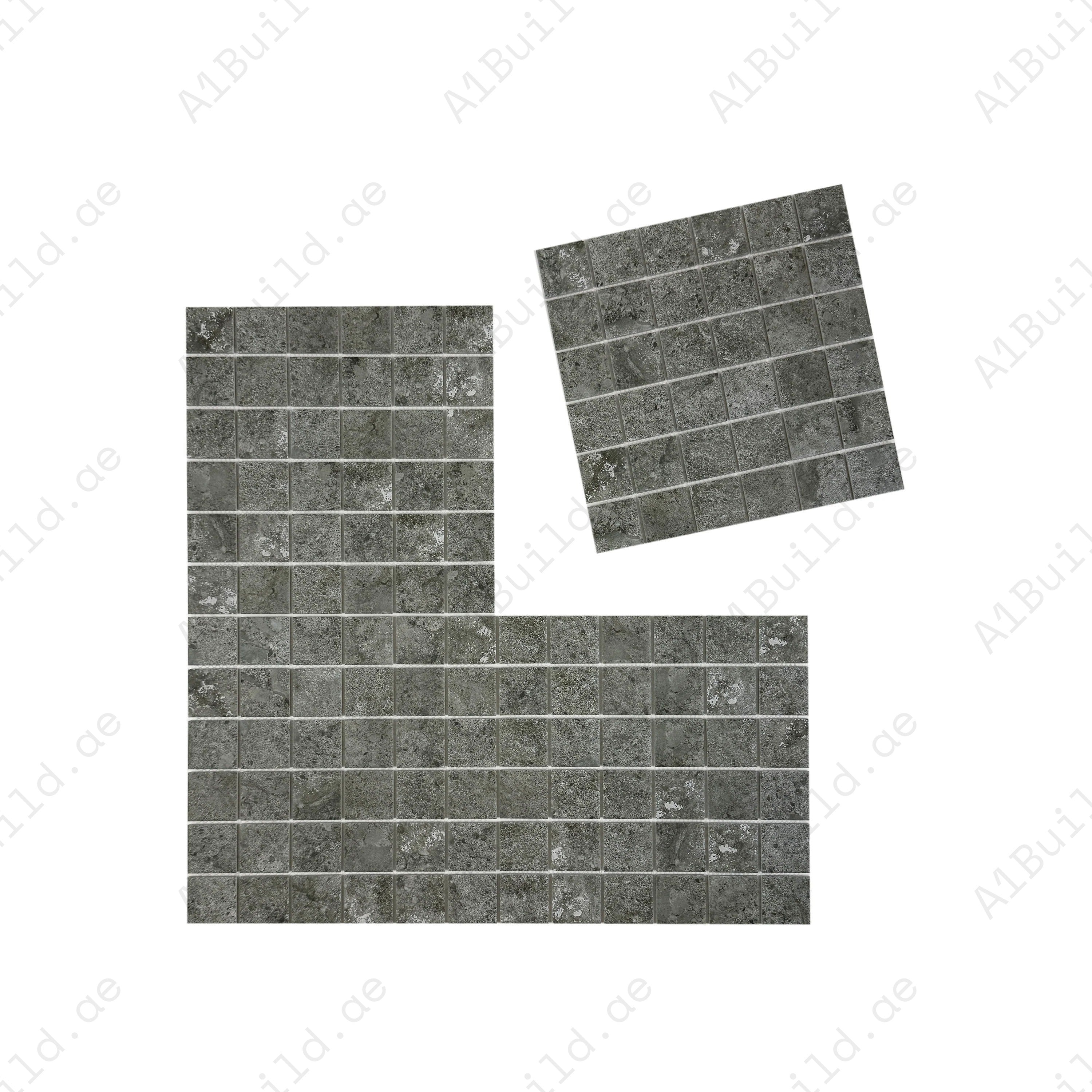 Premium dark grey porcelain mosaic tiles for Dubai pools and spas. Slip-resistant, UV-stable, eco-friendly, and designed for lasting style and safety.