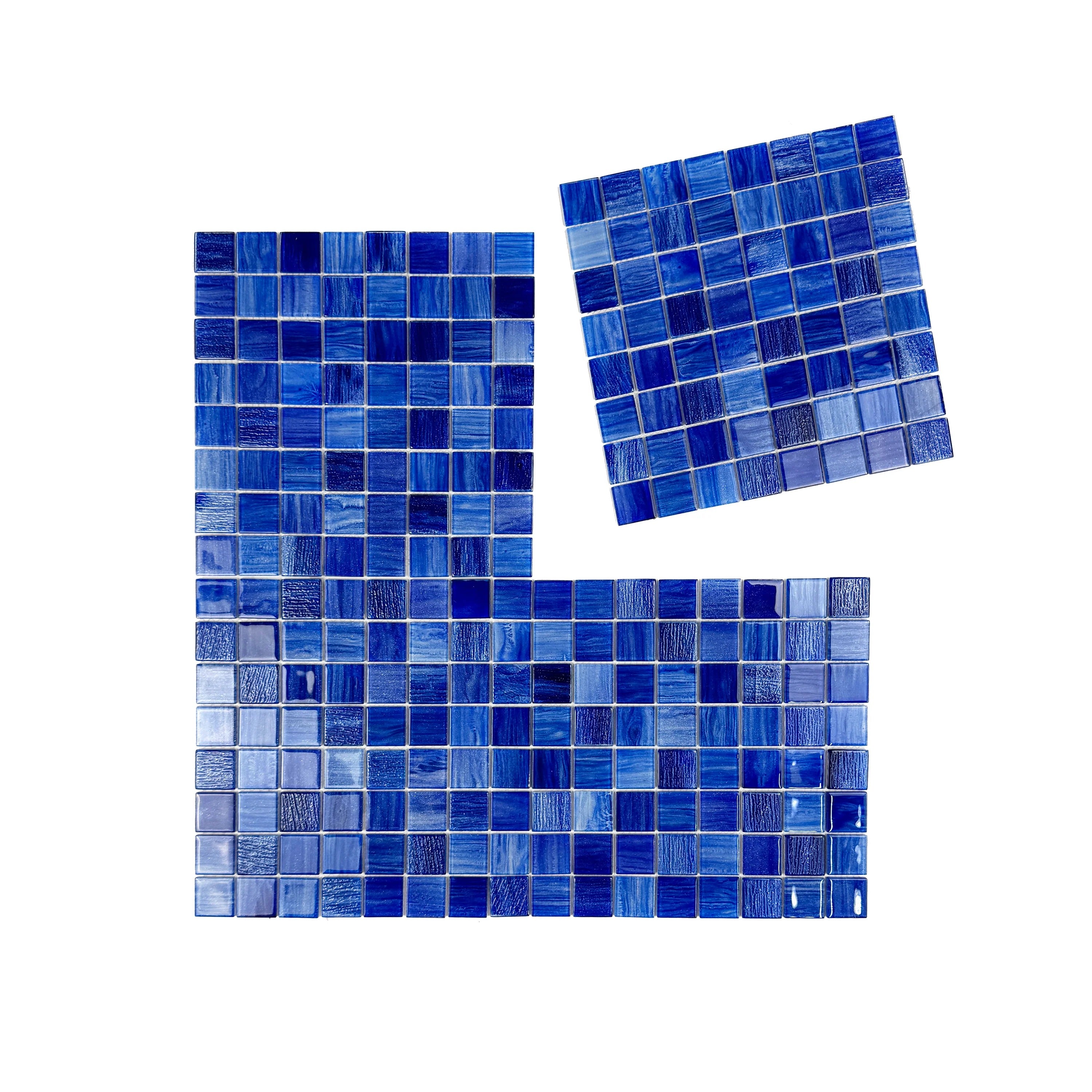 Premium glass mosaic pool tile in might-night, loyal, navy & neon blue. Durable, slip-resistant, UV-stable, eco-friendly for Dubai pools, spas, and features.