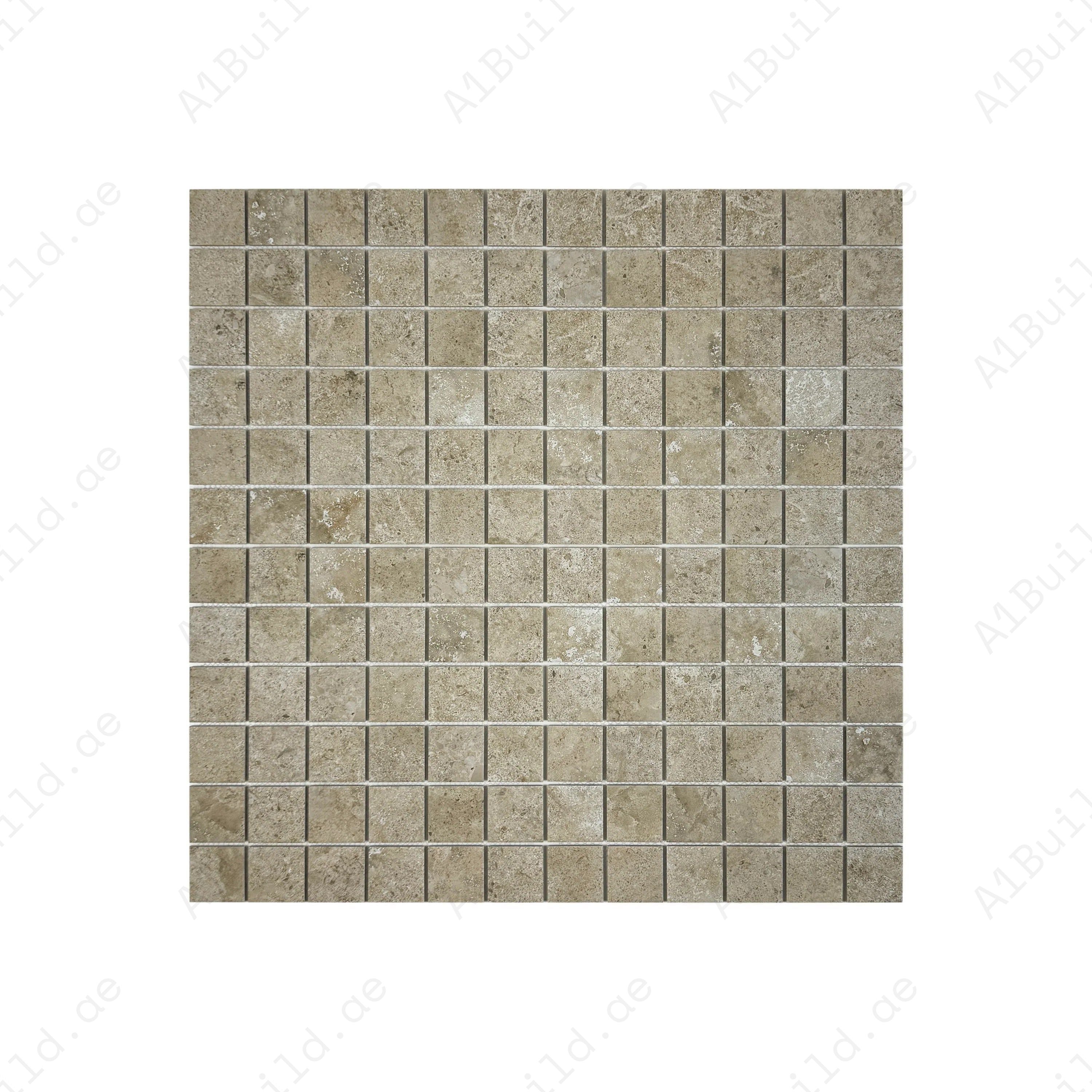 Premium medium beige porcelain mosaic tiles for Dubai pools and spas. Slip-resistant, UV-stable, eco-friendly, designed for lasting style, safety, and durability.