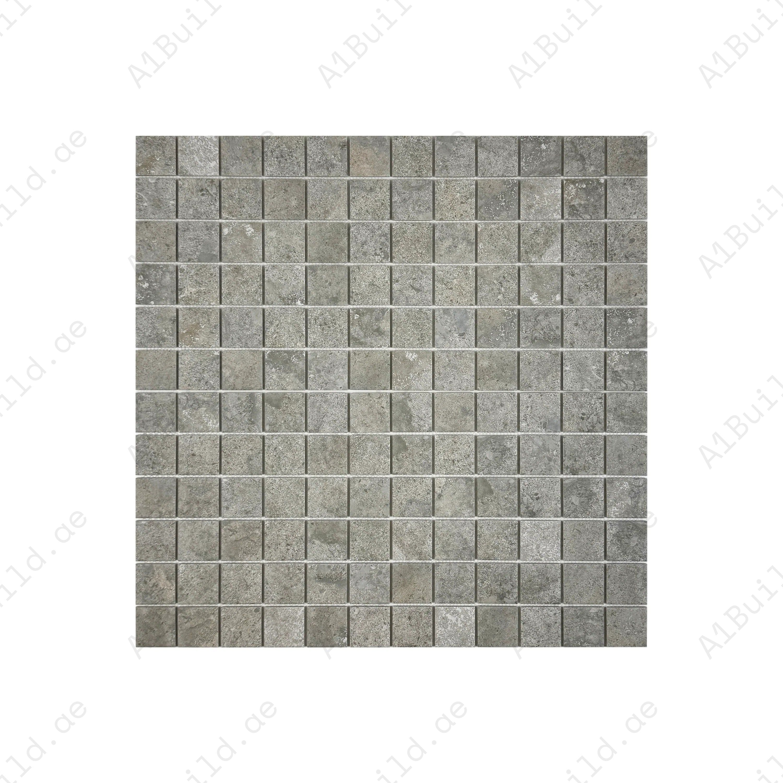 Premium medium grey porcelain mosaic tiles for Dubai pools and spas. Slip-resistant, UV-stable, eco-friendly, designed for lasting style, safety, and durability.