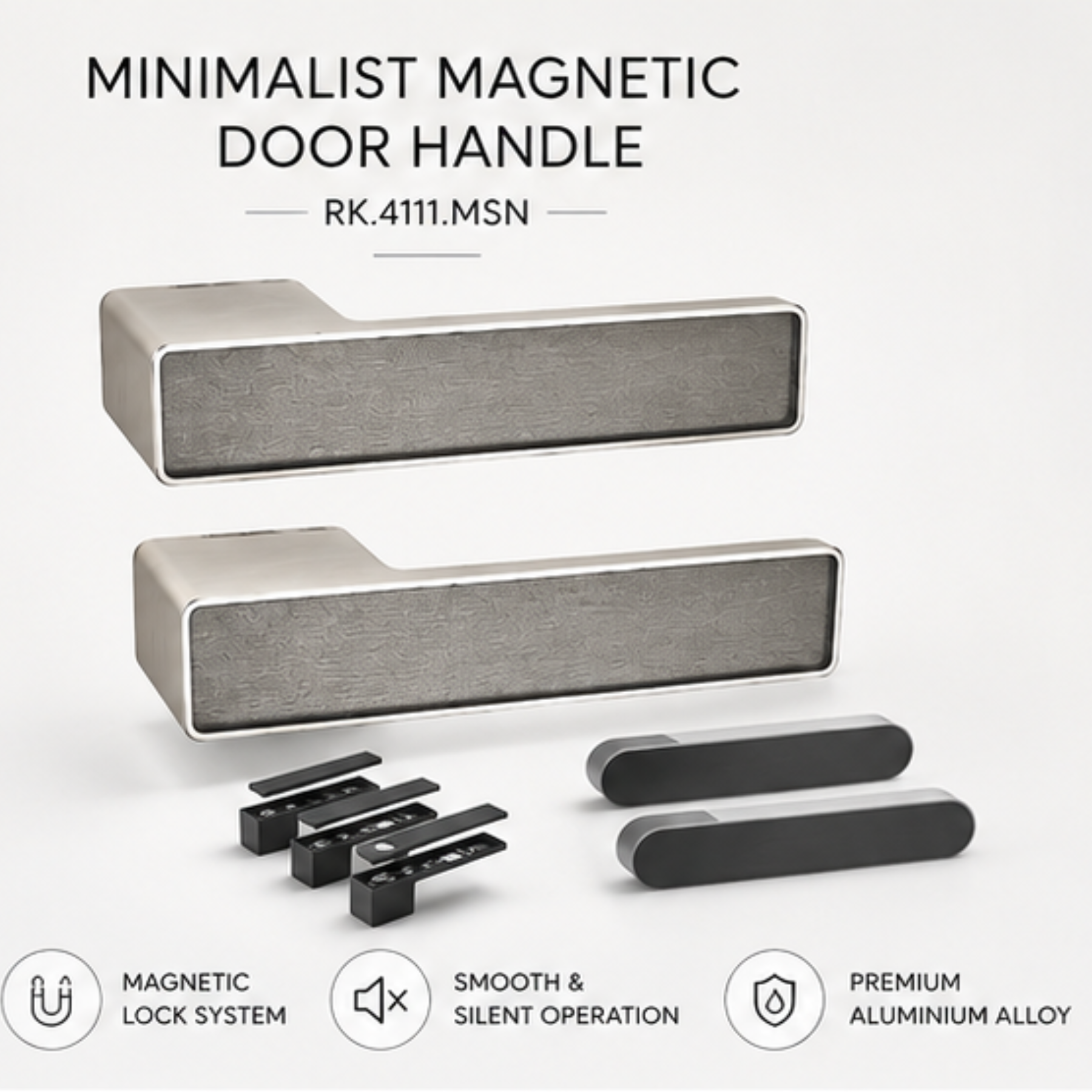 Premium minimalist magnetic door handle made from Aluminium alloy with smooth silent operation and modern design for luxury interiors.