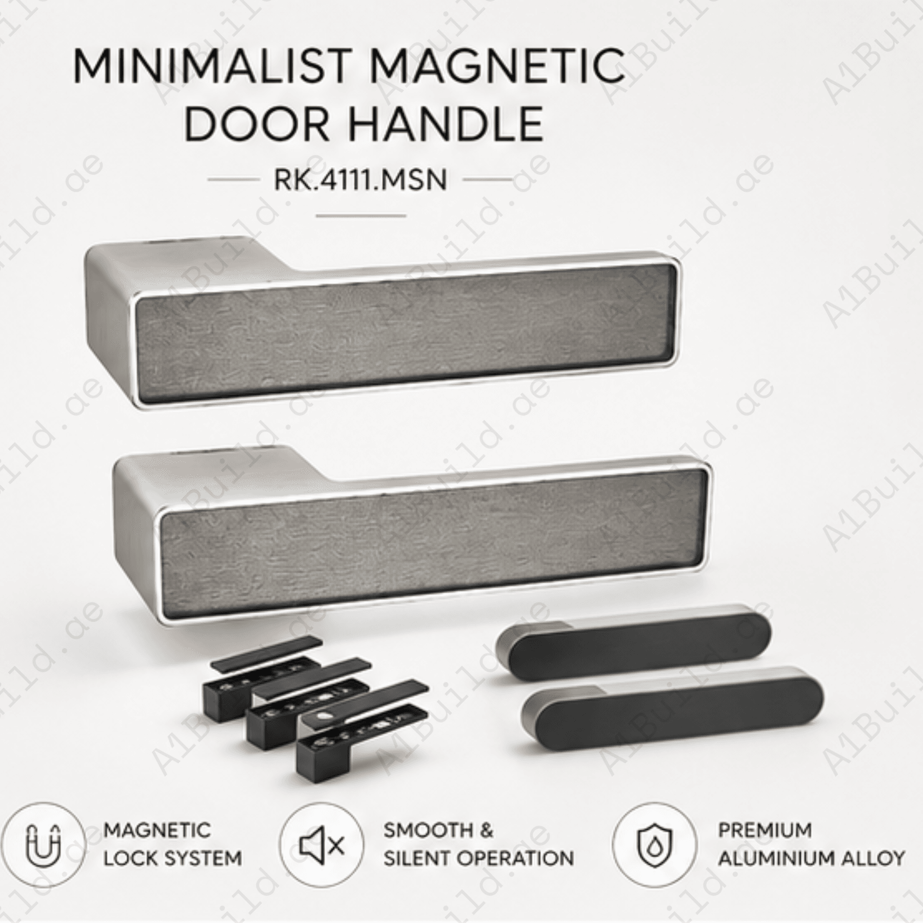 Premium minimalist magnetic door handle made from Aluminium alloy with smooth silent operation and modern design for luxury interiors.