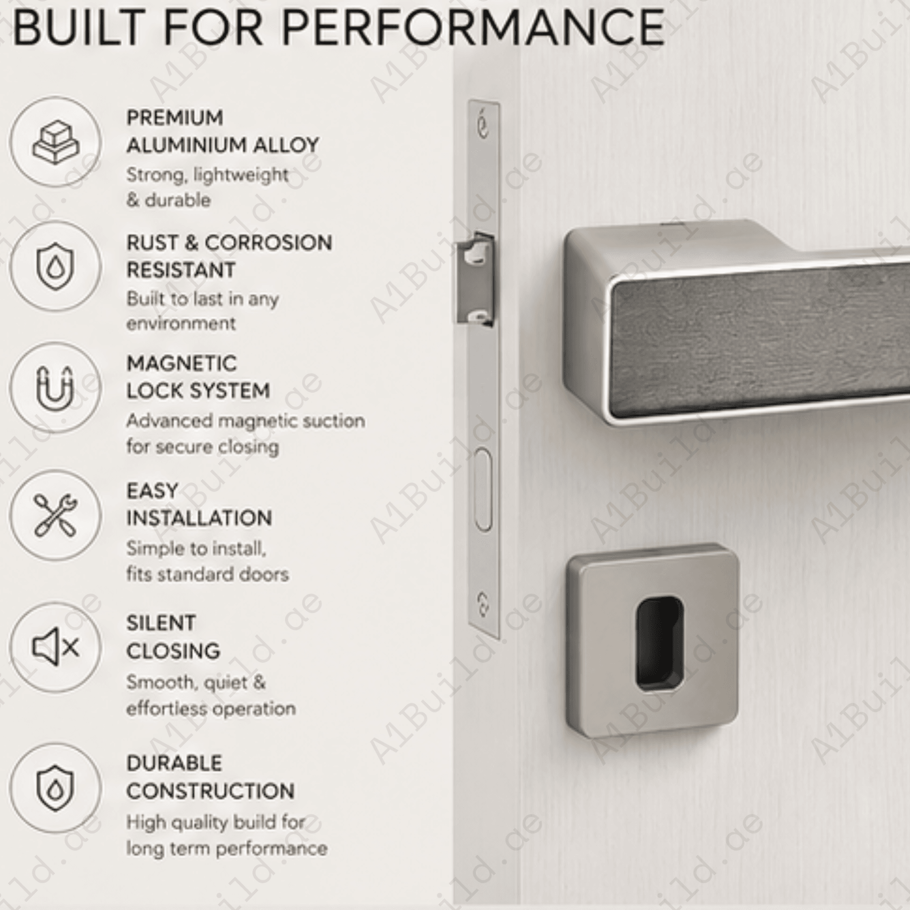 Premium minimalist magnetic door handle made from Aluminium alloy with smooth silent operation and modern design for luxury interiors.