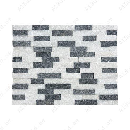 Premium white & black split marble wall cladding with striking texture, durable stone finish for luxury interiors, feature walls, fireplaces & outdoor façades.