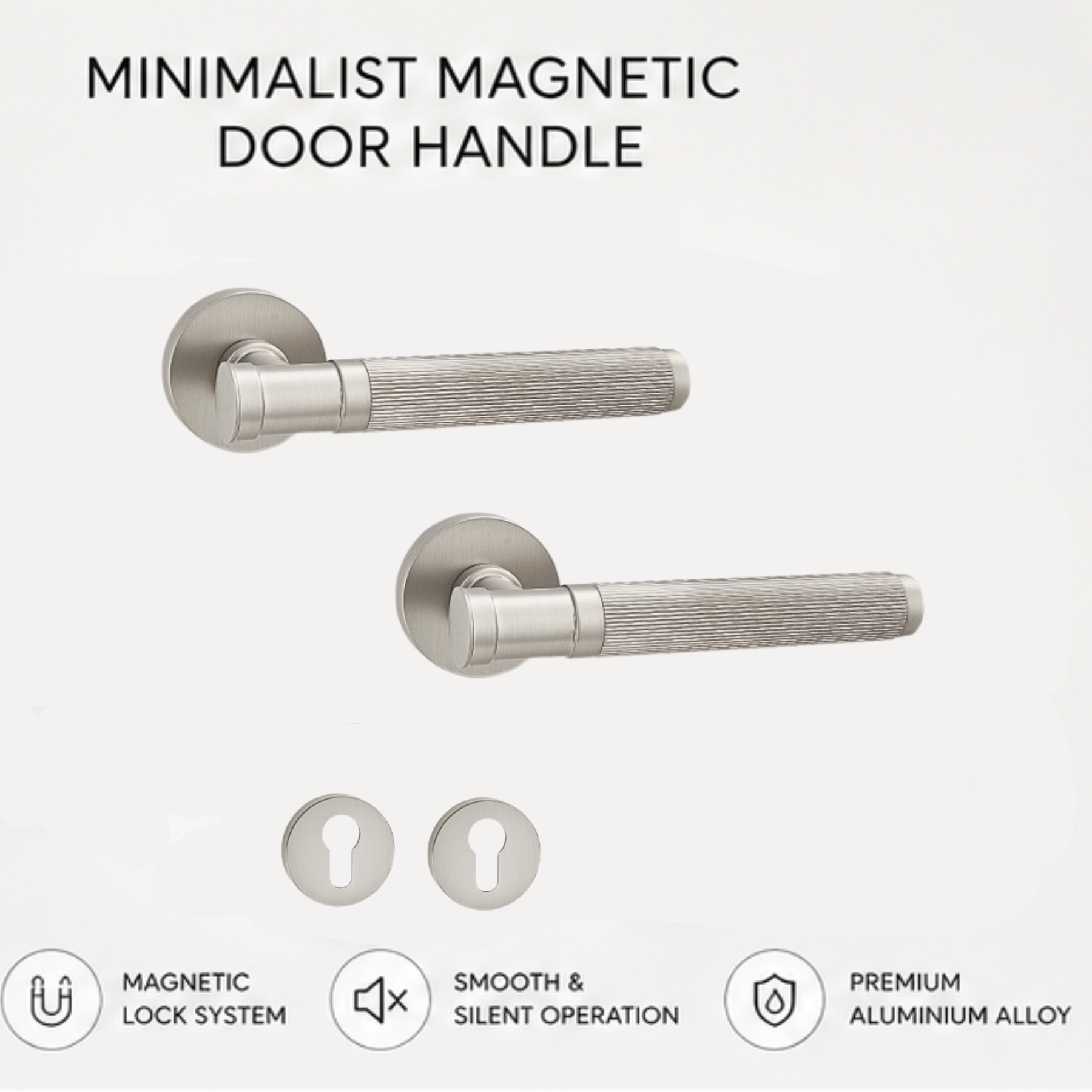 Premium zinc alloy magnetic door handle with silent lock system, modern minimalist design, and durable finish for luxury homes and offices.