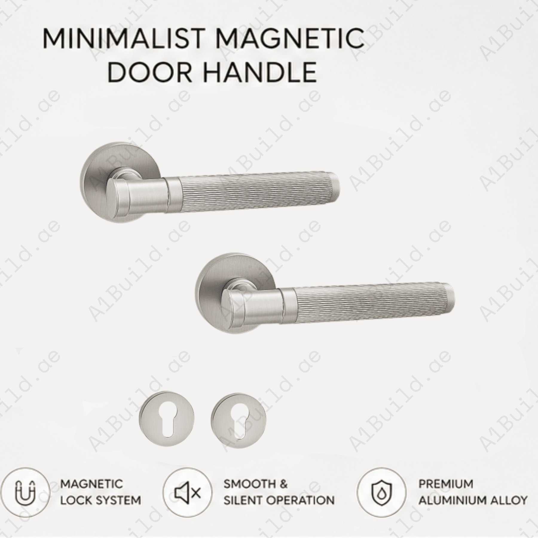 Premium zinc alloy magnetic door handle with silent lock system, modern minimalist design, and durable finish for luxury homes and offices.