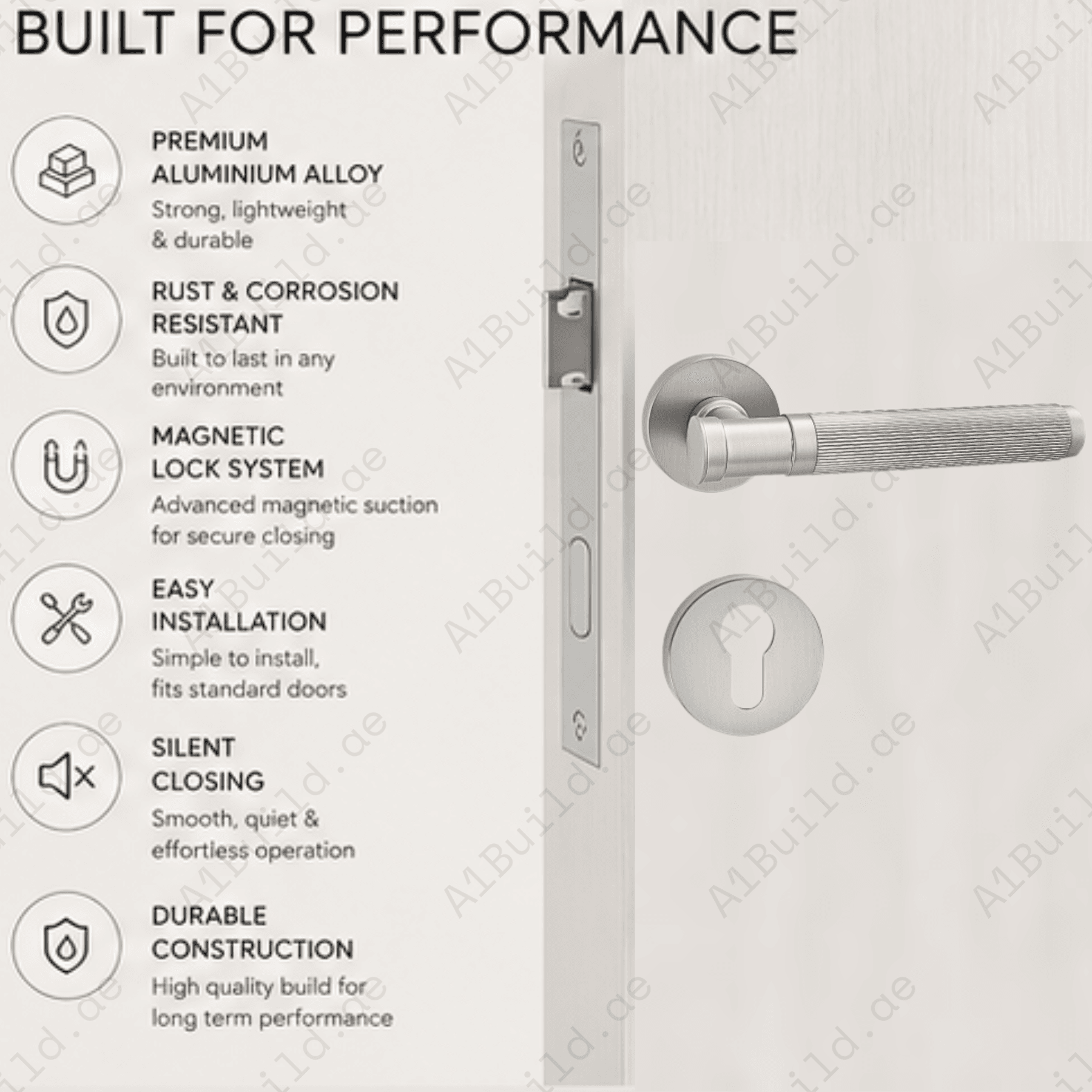 Premium zinc alloy magnetic door handle with silent lock system, modern minimalist design, and durable finish for luxury homes and offices.