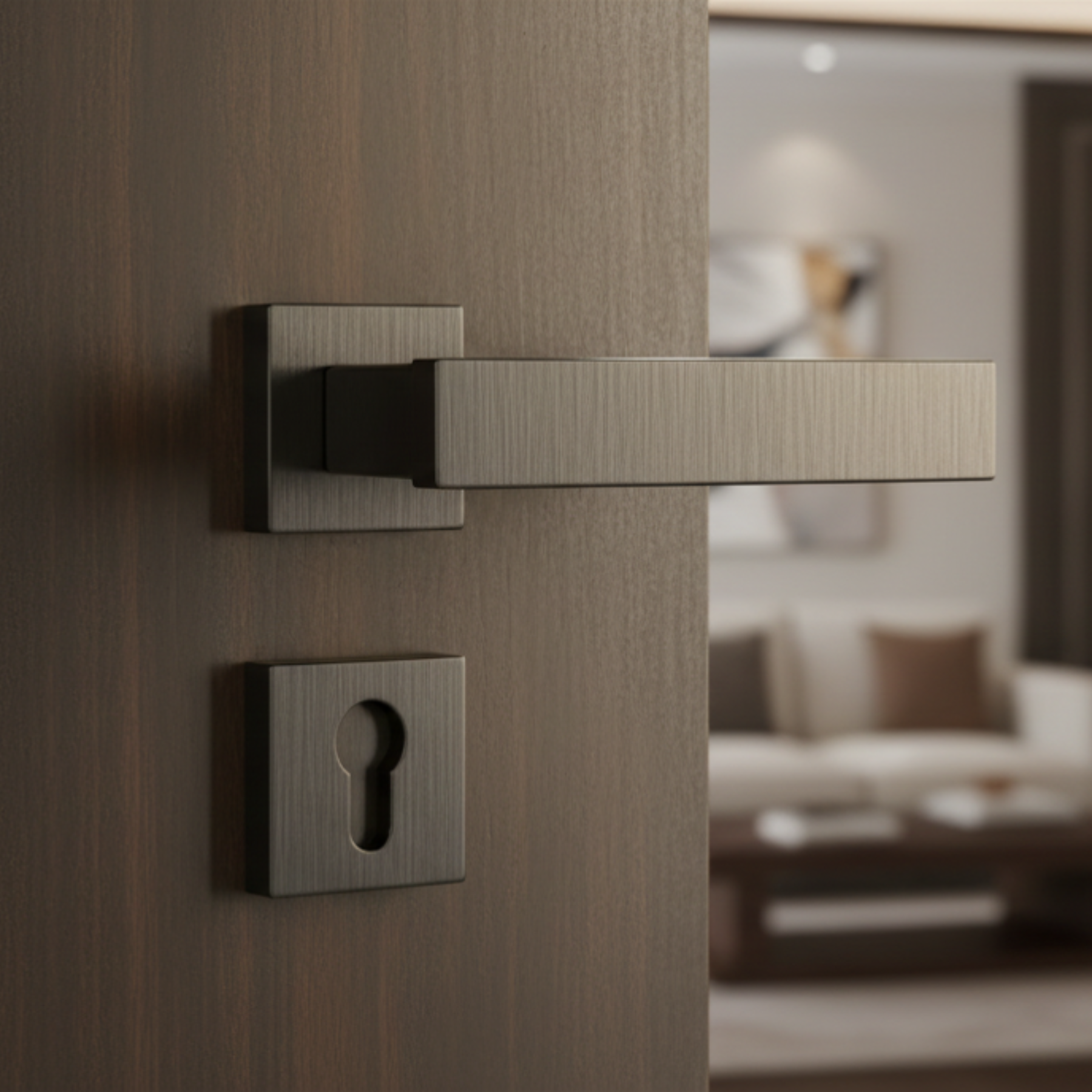 Premium zinc alloy minimalist door handle RH.9693 with black and satin finishes, designed for modern interiors, hotels, offices, and luxury homes.