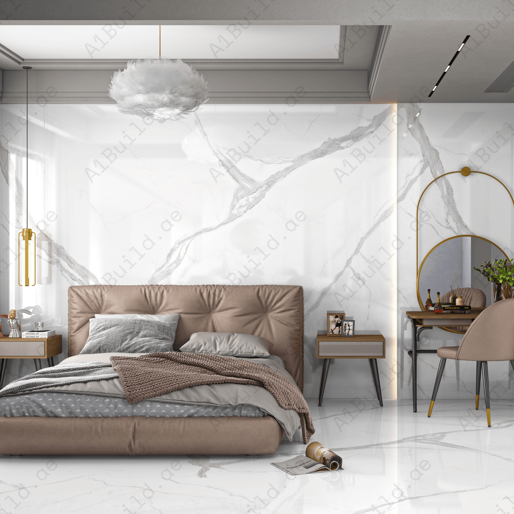 Regato White (120X278cm High Gloss End Match Porcelain Slabs)