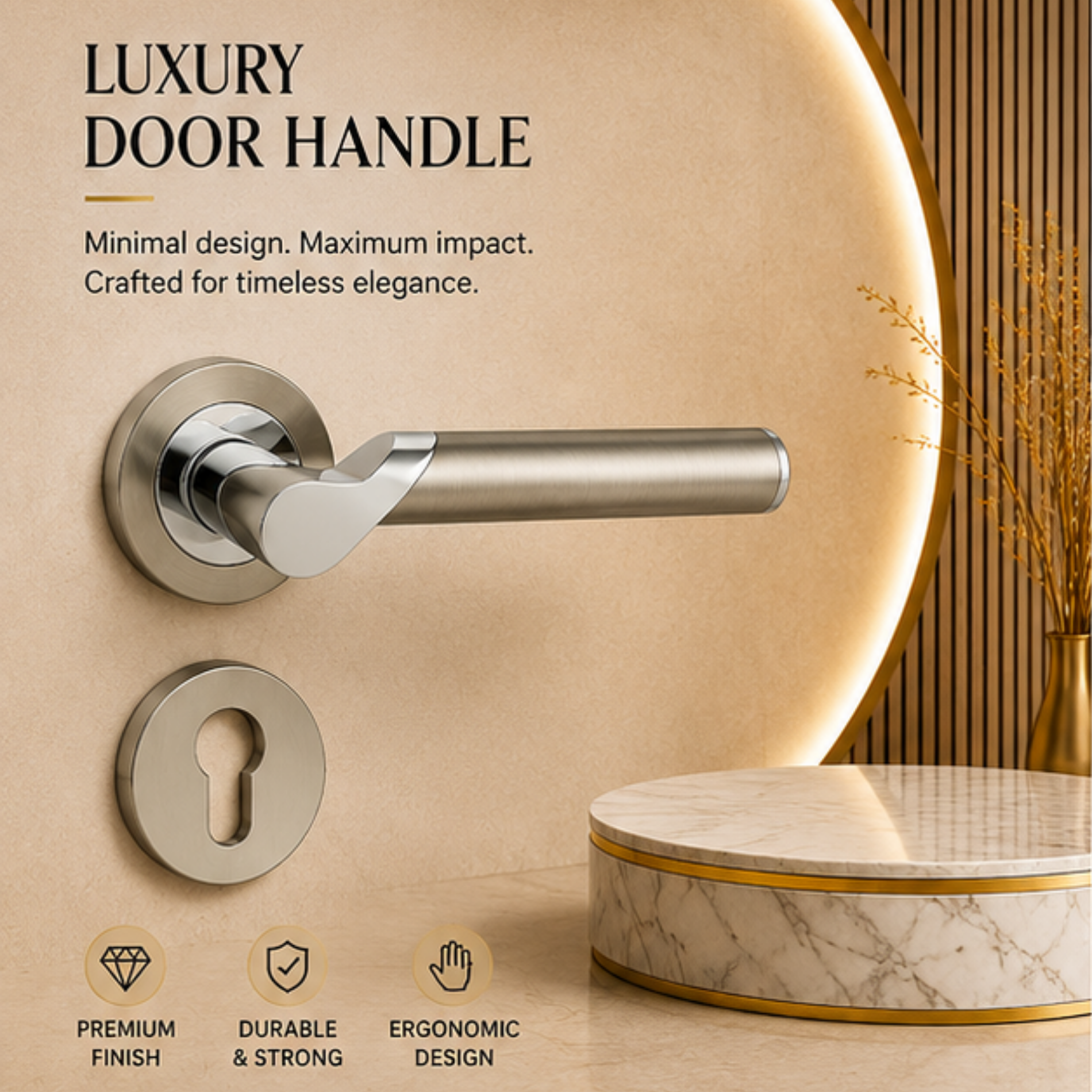 RH.9092 premium zinc alloy door handle in Satin Nickel Chrome Plated finish. Luxury architectural hardware for modern homes, hotels, offices, and interiors.