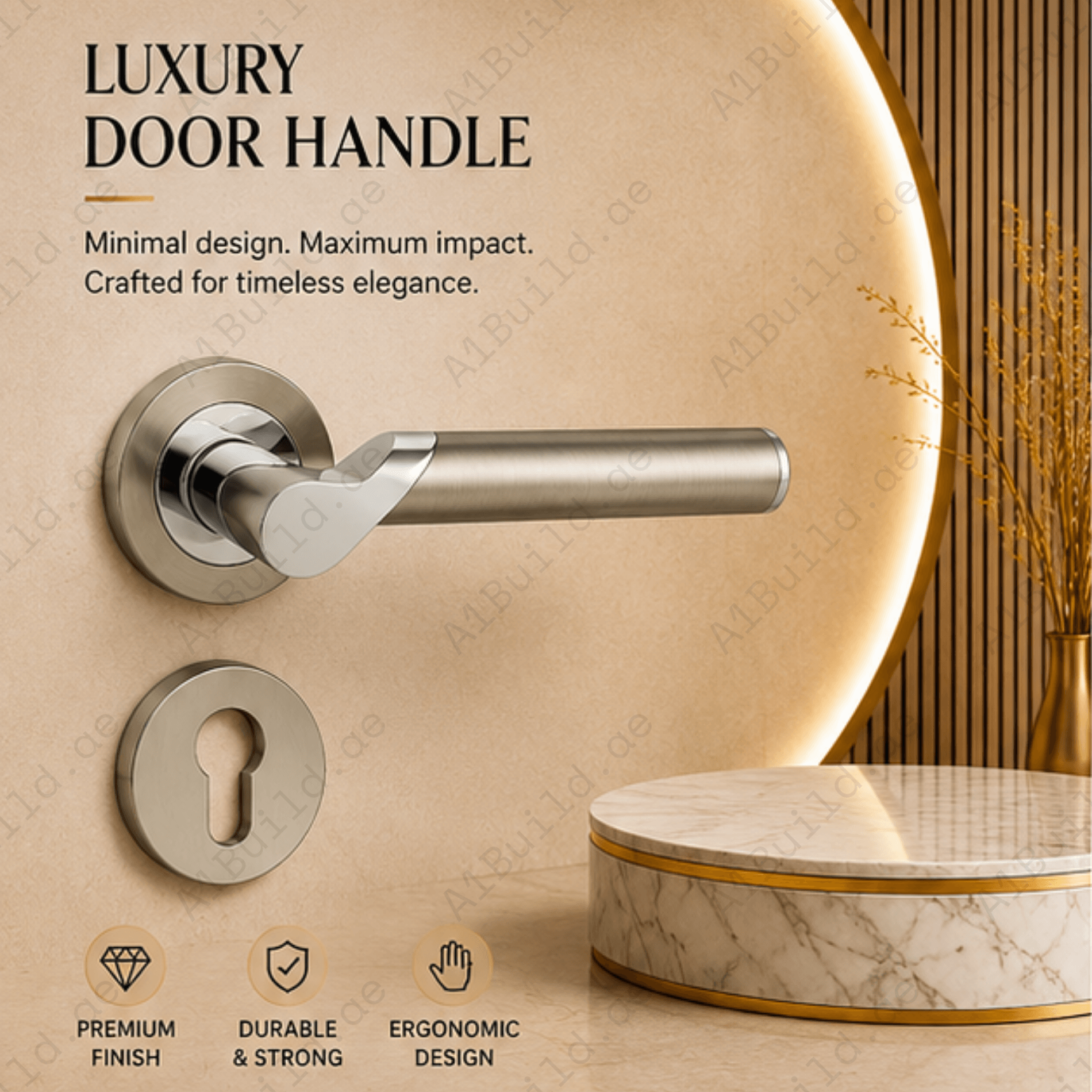 RH.9092 premium zinc alloy door handle in Satin Nickel Chrome Plated finish. Luxury architectural hardware for modern homes, hotels, offices, and interiors.