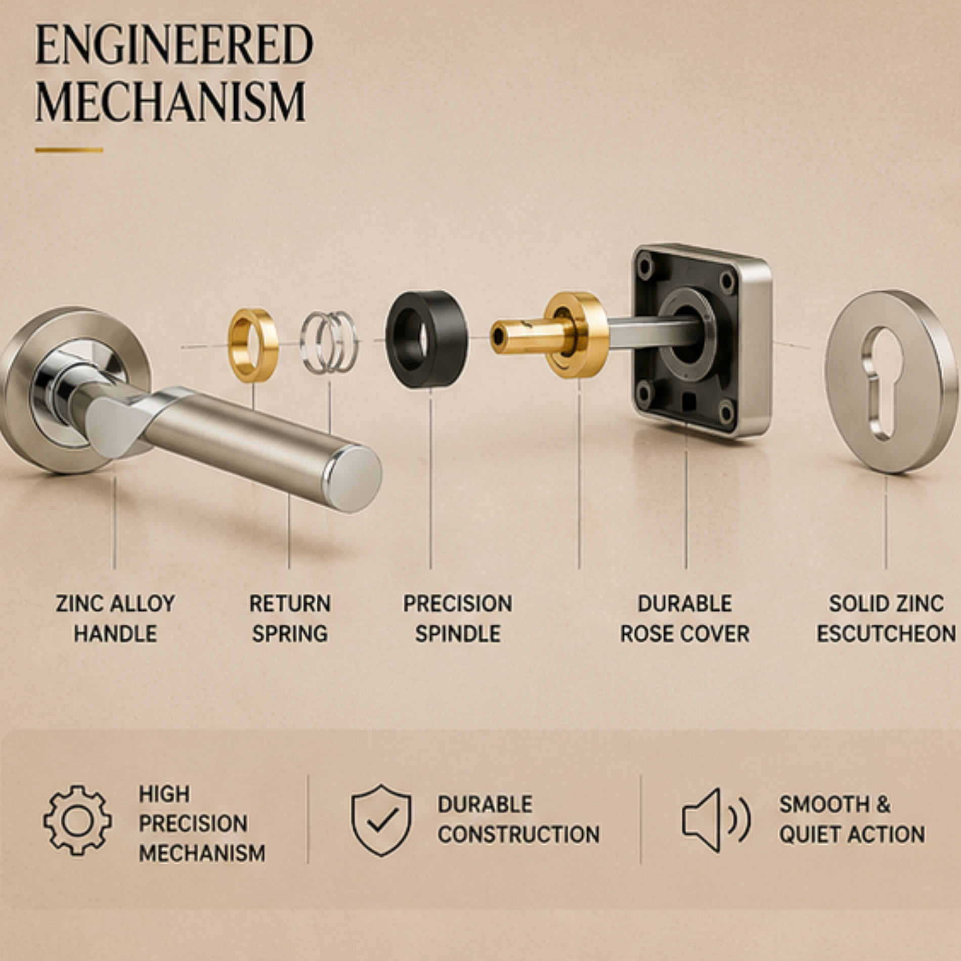 RH.9092 premium zinc alloy door handle in Satin Nickel Chrome Plated finish. Luxury architectural hardware for modern homes, hotels, offices, and interiors.