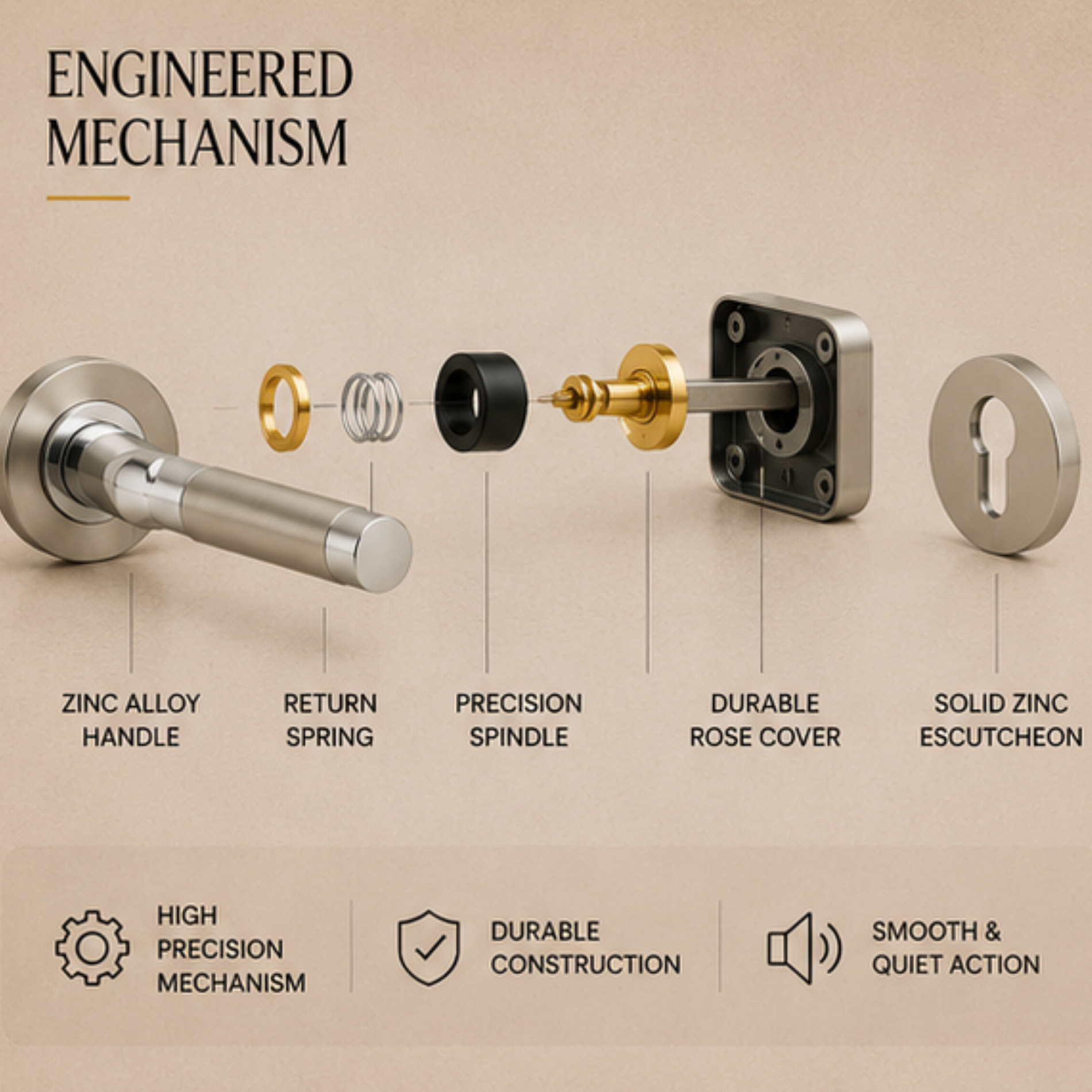 RH.9101 premium zinc alloy door handle in Satin Nickel Chrome Plated finish. Luxury architectural hardware for modern homes, hotels, offices, and interiors.