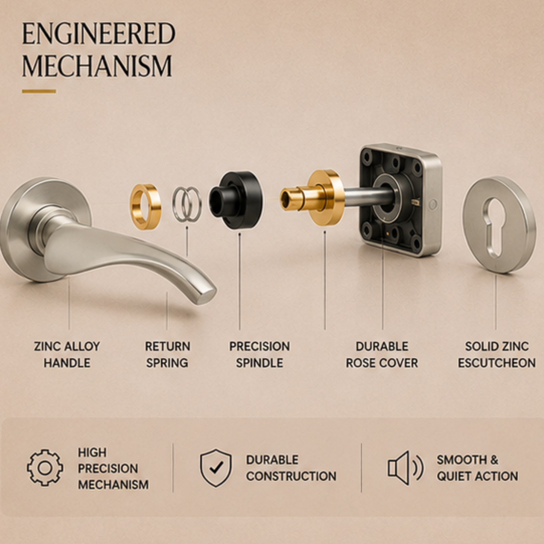 RH.9115 premium zinc alloy door handle in Satin Nickel Chrome Plated finish. Luxury architectural hardware for modern homes, hotels, offices, and interiors.