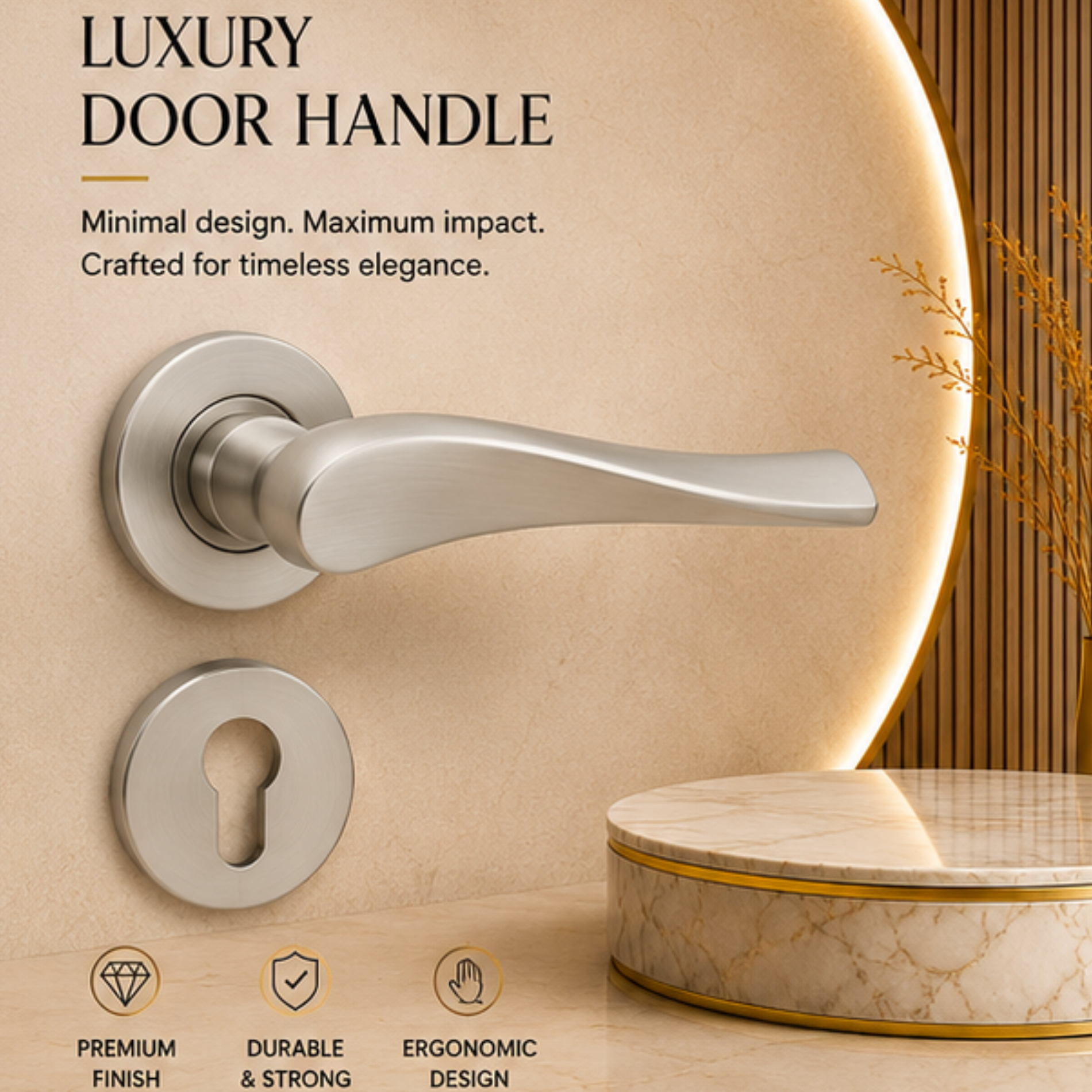 RH.9280 premium zinc alloy door handle in Satin Nickel finish. Modern architectural hardware for luxury homes, hotels, offices, and contemporary interiors.