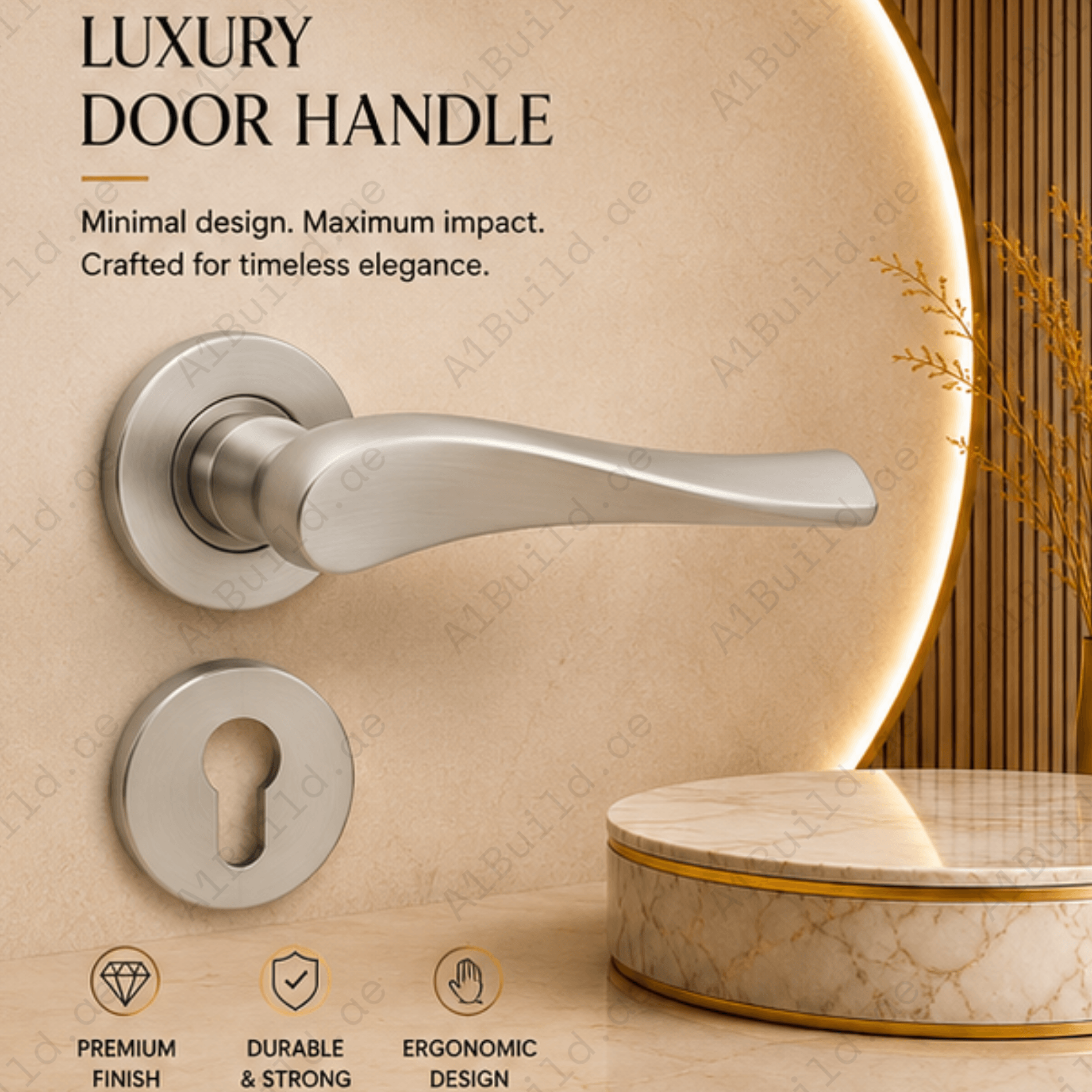 RH.9280 premium zinc alloy door handle in Satin Nickel finish. Modern architectural hardware for luxury homes, hotels, offices, and contemporary interiors.