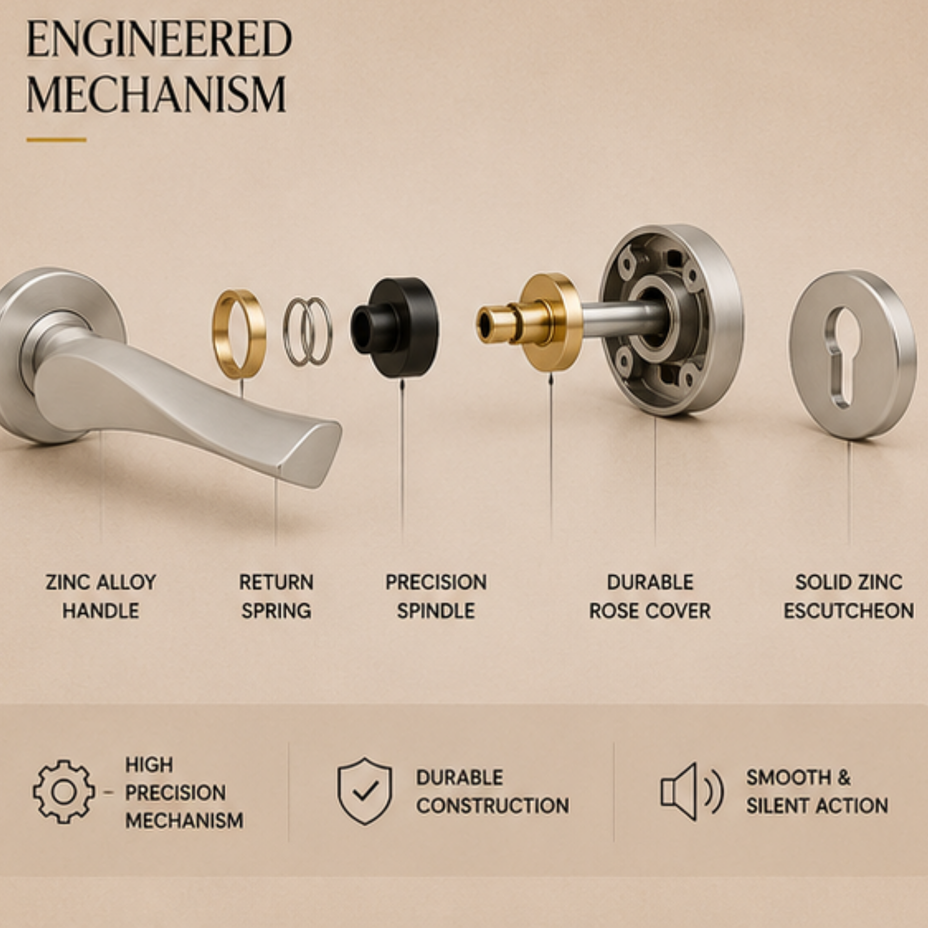 RH.9280 premium zinc alloy door handle in Satin Nickel finish. Modern architectural hardware for luxury homes, hotels, offices, and contemporary interiors.