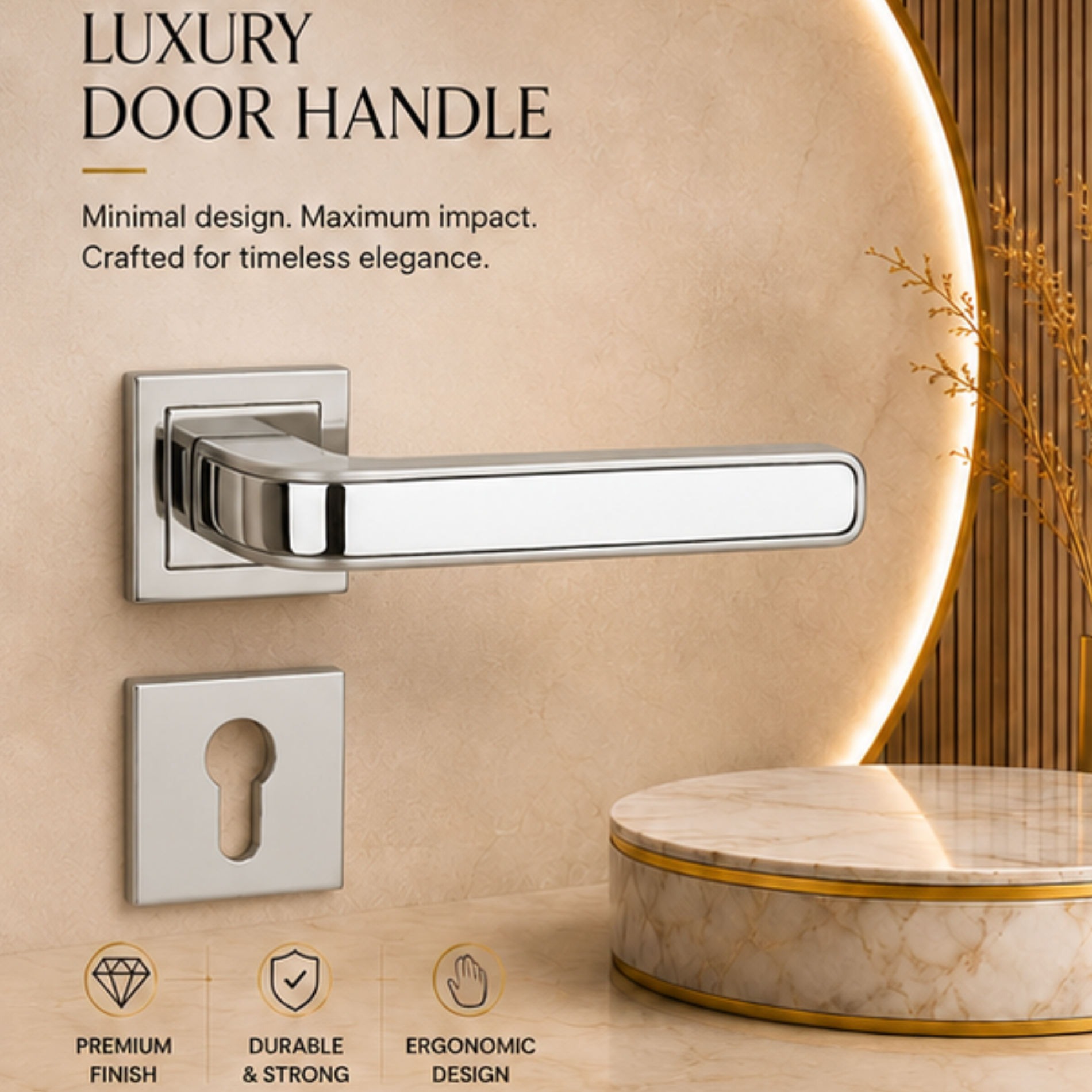 RH.9341 premium zinc alloy door handle in Satin Nickel Chrome Plated finish. Luxury architectural hardware for modern homes, hotels, offices, and interiors.