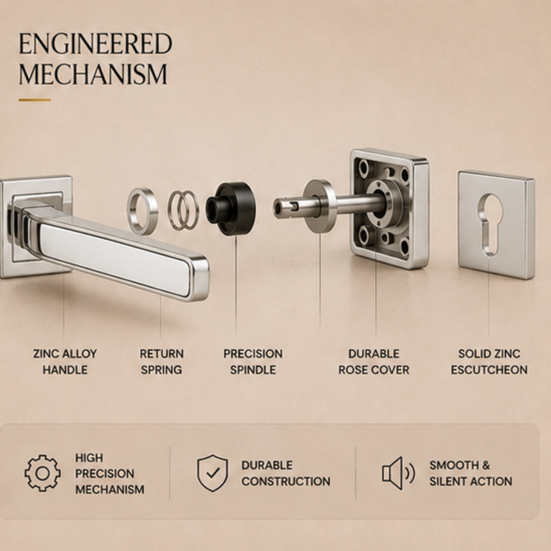 RH.9341 premium zinc alloy door handle in Satin Nickel Chrome Plated finish. Luxury architectural hardware for modern homes, hotels, offices, and interiors.