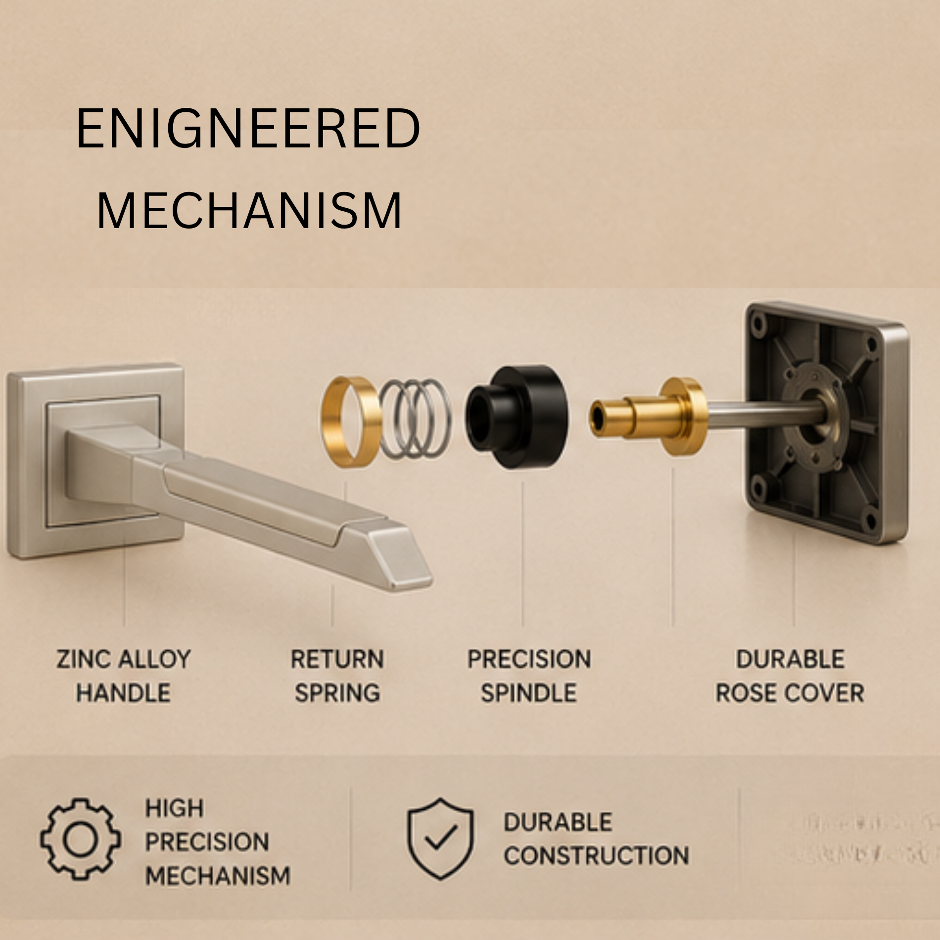 RH.9354 premium zinc alloy door handle in Matt Satin Nickel and Chrome finish. Luxury architectural hardware for modern homes, hotels, and offices.