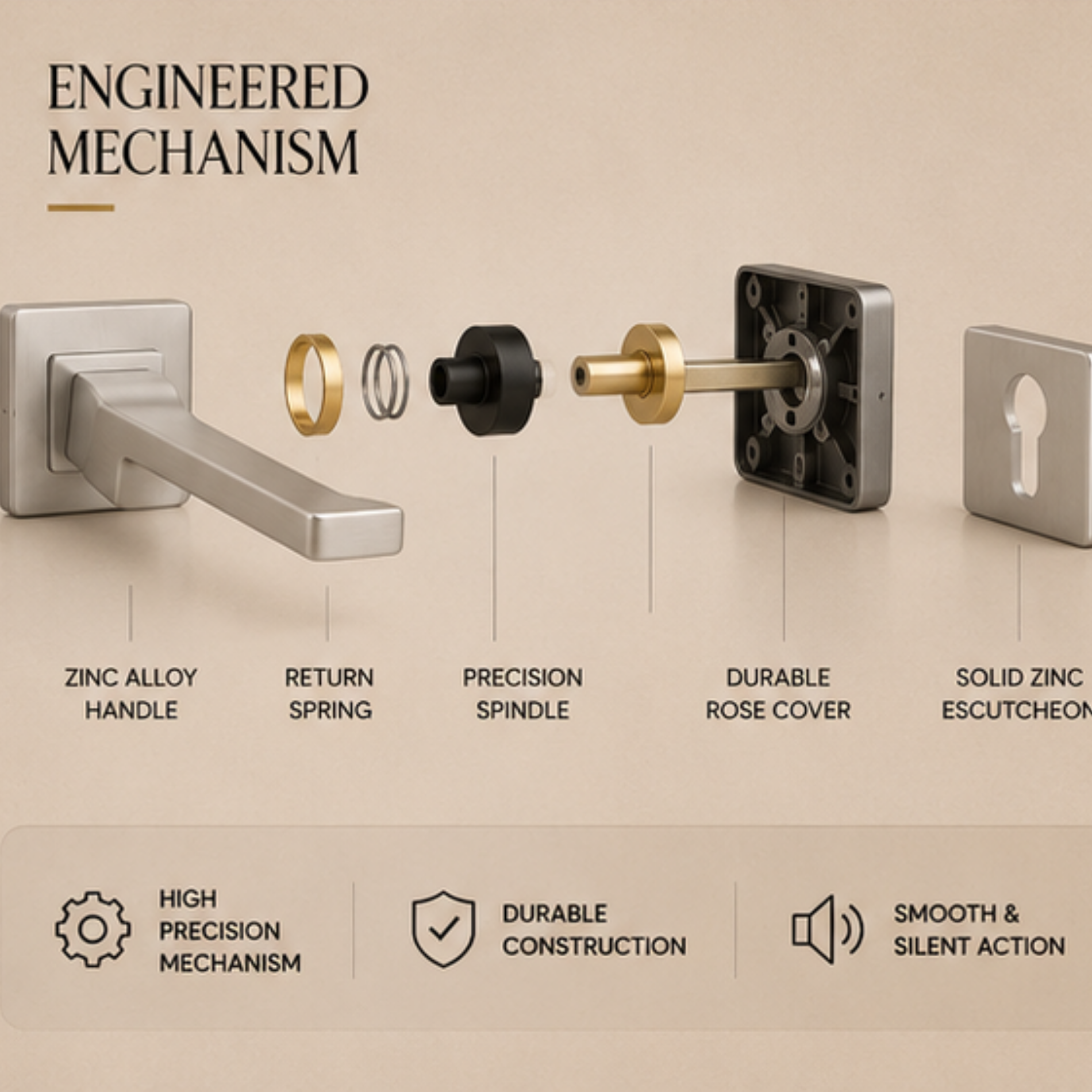 RH.9438 premium zinc alloy door handle in Matt Satin Nickel finish. Durable modern architectural hardware for homes, hotels, and offices.