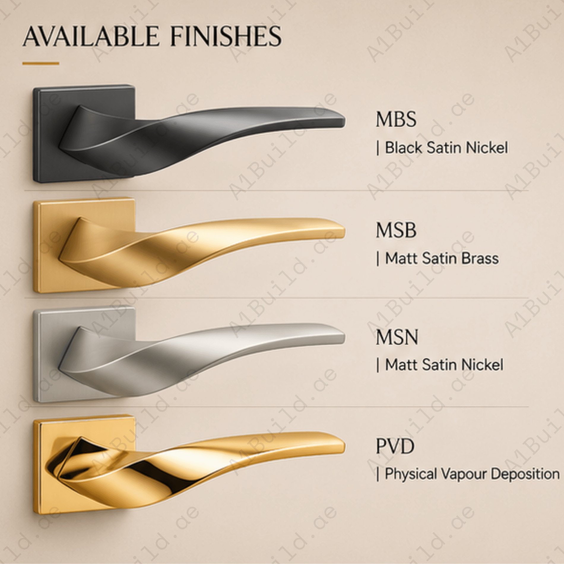 RH.9518 luxury zinc alloy door handle with Black Satin Nickel, Satin Brass and Satin Nickel PVD finishes. Premium hardware for modern interiors.