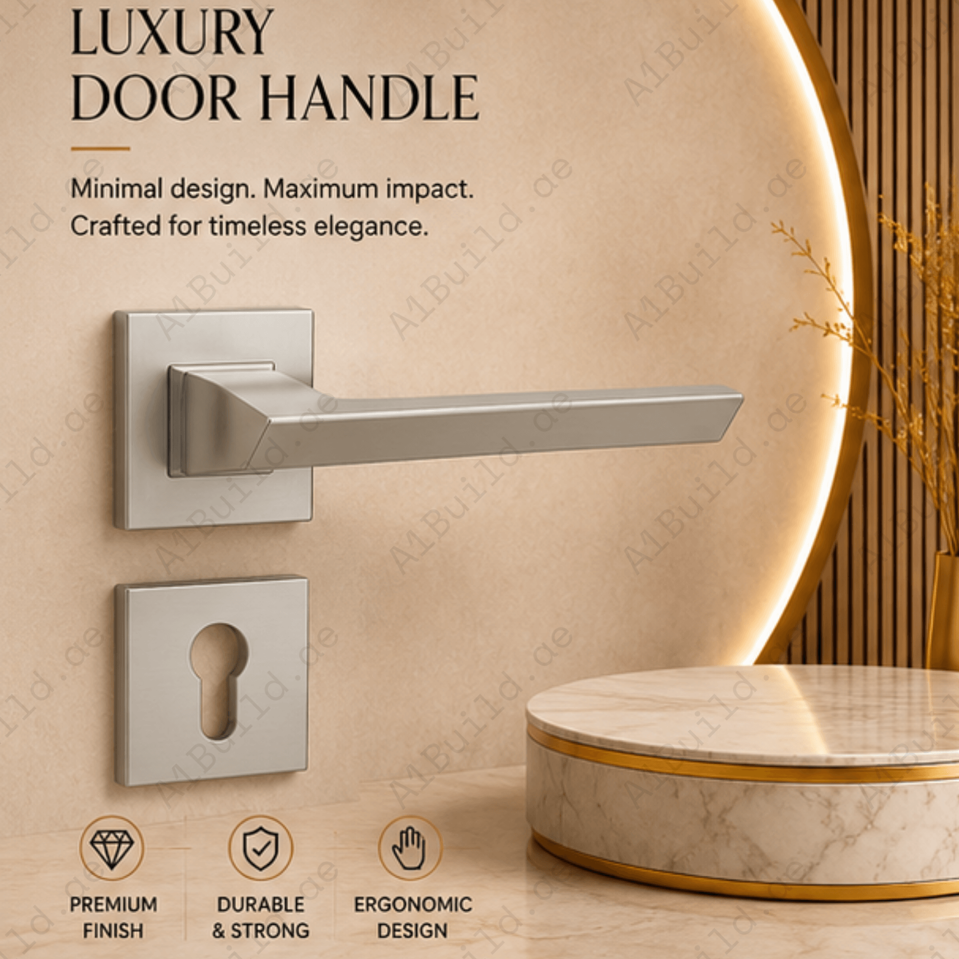 RH.9568 premium zinc alloy door handle in Satin Nickel Chrome Plated finish. Luxury architectural hardware for modern homes, hotels, offices, and interiors.