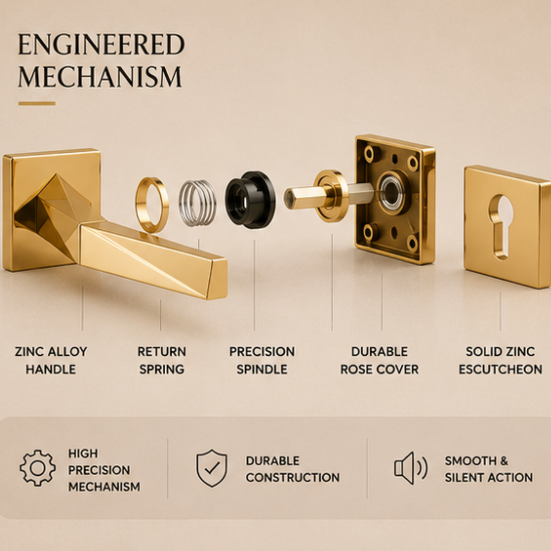 RH.9602 luxury zinc alloy door handle with Matt Antique Brass and Matt Satin Nickel PVD finishes. Premium architectural hardware for modern interiors.