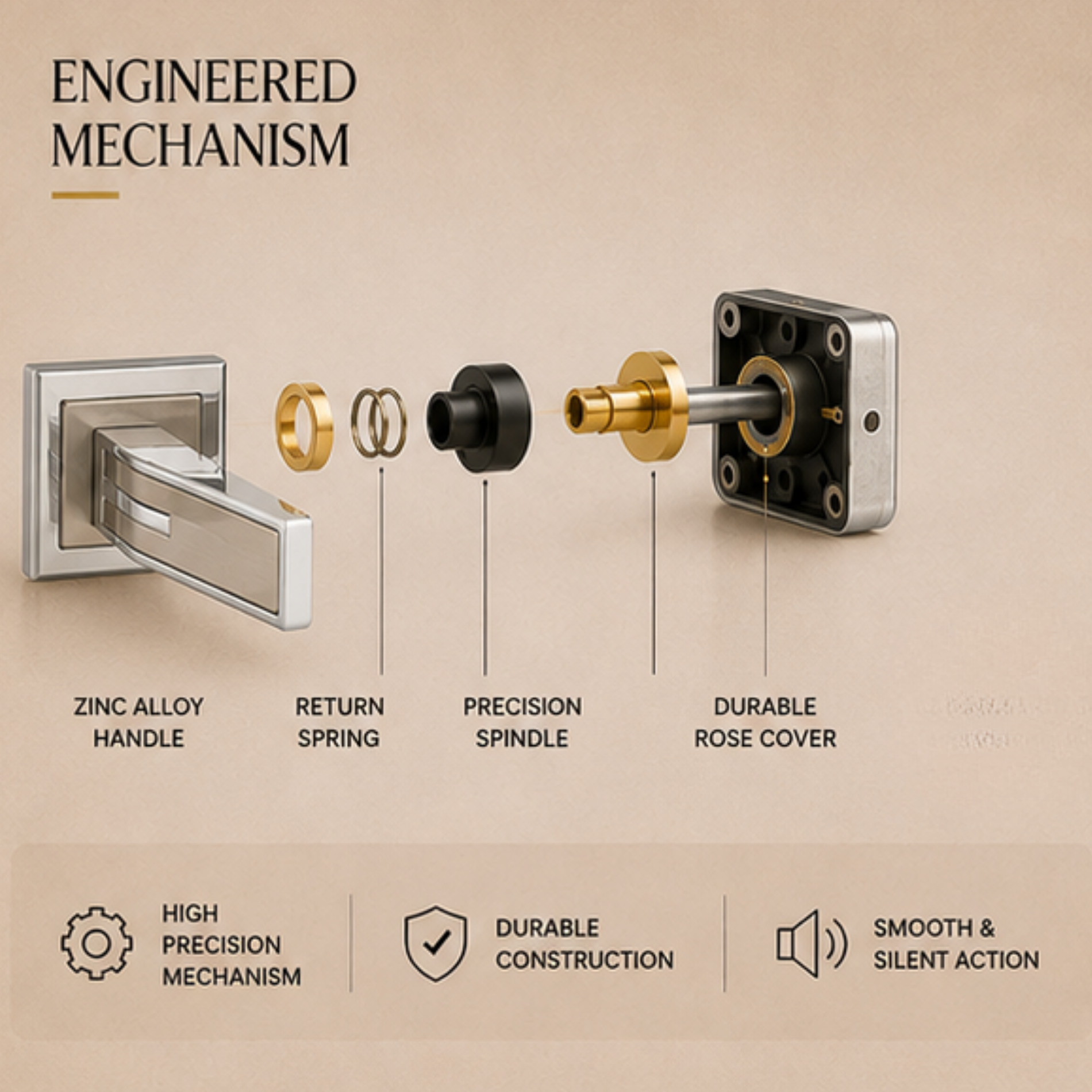RH.9605 premium zinc alloy door handle in Matt Satin Nickel Chrome Plated finish. Luxury architectural hardware for modern homes, hotels, offices, and interiors.