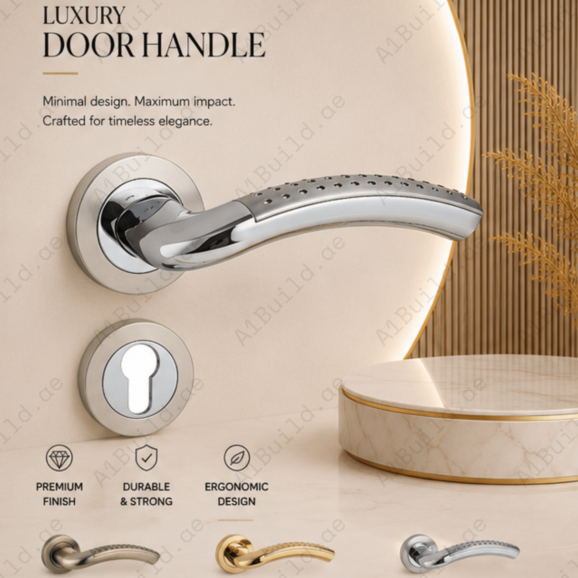 RH.9611 luxury zinc alloy door handle in Matt Antique Brass PVD and Satin Nickel Chrome finish. Premium dual-tone hardware for modern interiors.