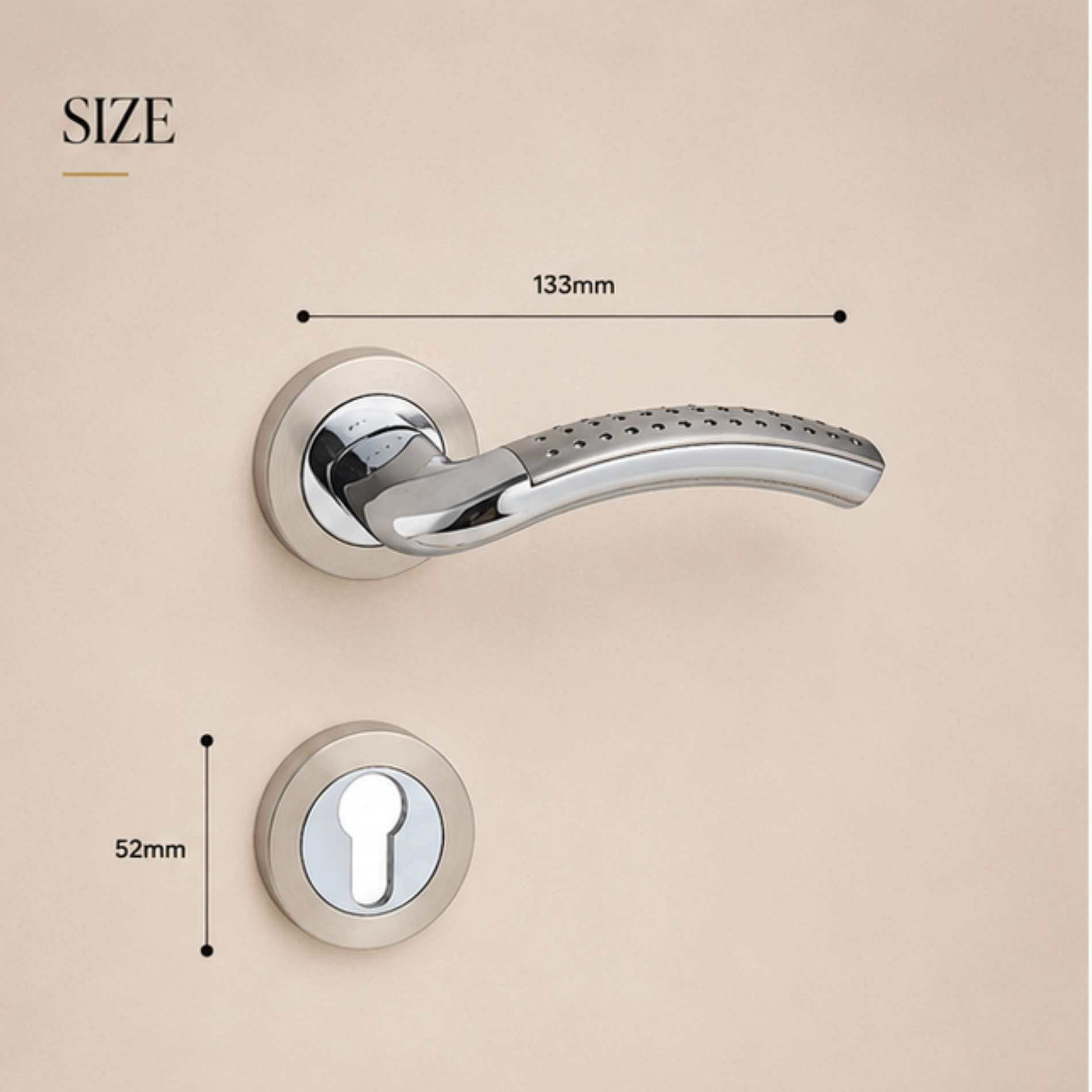RH.9611 luxury zinc alloy door handle in Matt Antique Brass PVD and Satin Nickel Chrome finish. Premium dual-tone hardware for modern interiors.