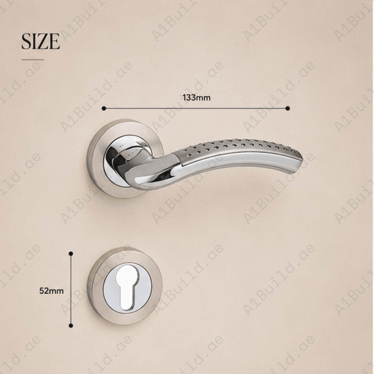 RH.9611 luxury zinc alloy door handle in Matt Antique Brass PVD and Satin Nickel Chrome finish. Premium dual-tone hardware for modern interiors.