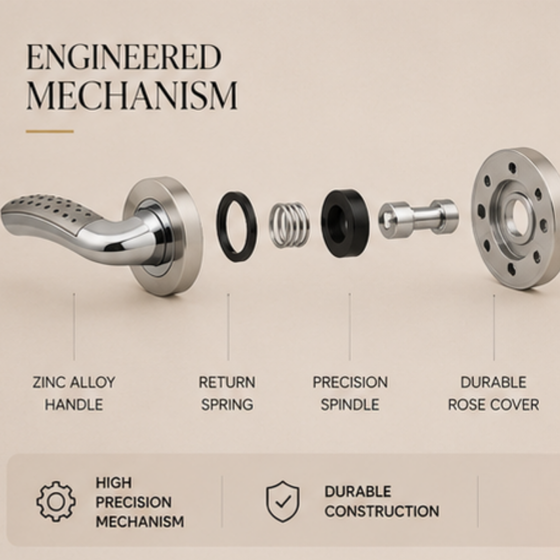 RH.9611 luxury zinc alloy door handle in Matt Antique Brass PVD and Satin Nickel Chrome finish. Premium dual-tone hardware for modern interiors.