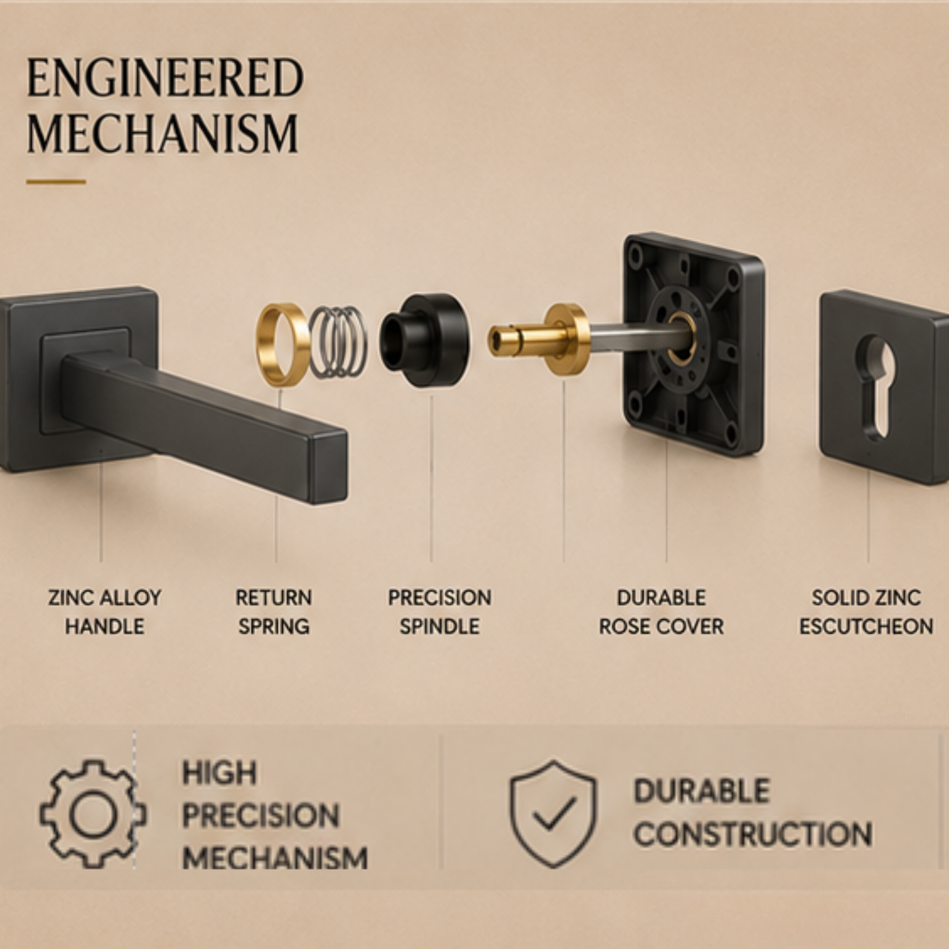 RH.9615 premium zinc alloy door handle in Black finish. Modern architectural hardware for luxury homes, offices, hotels, and contemporary interiors.