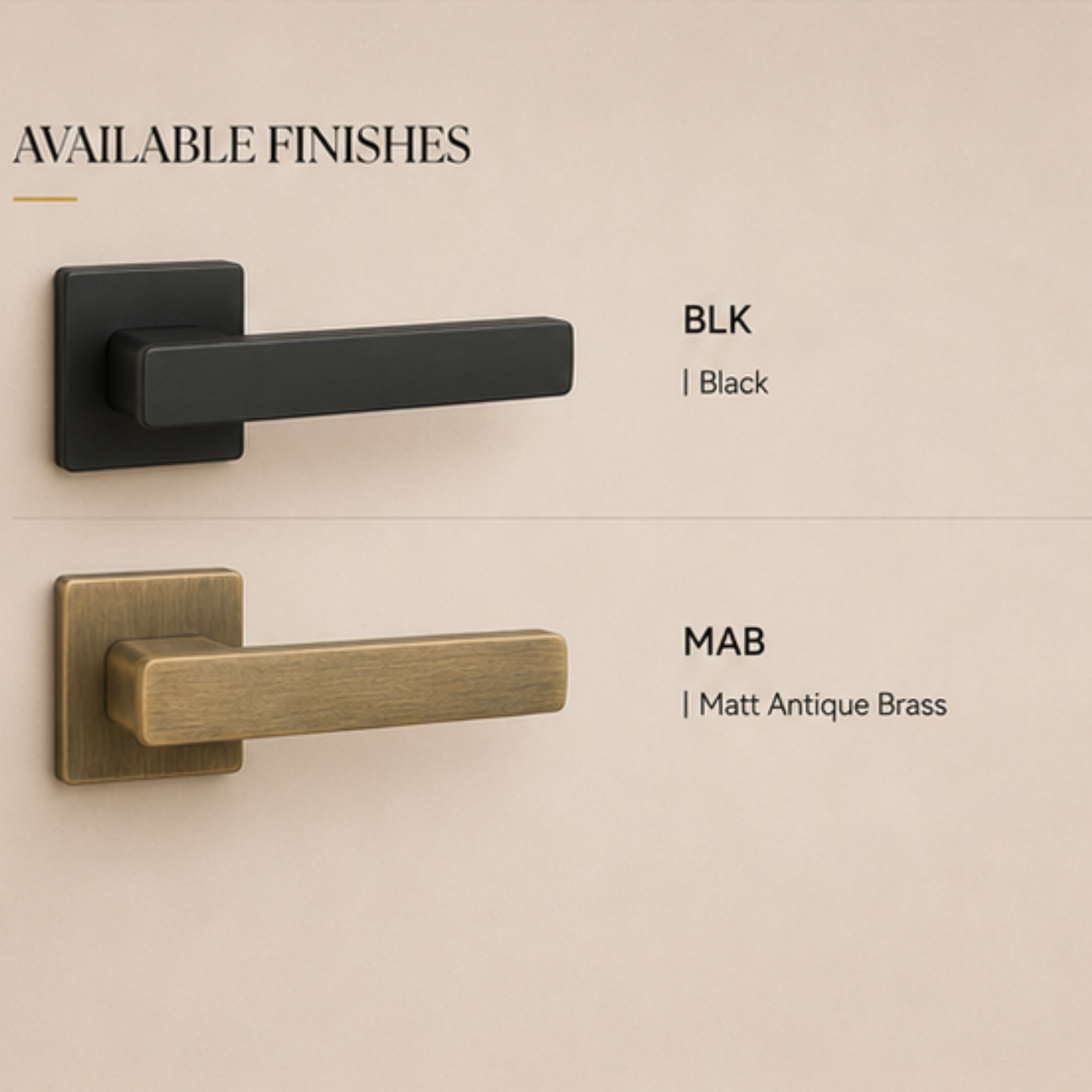 RH.9644 luxury zinc alloy door handle in Black and Matt Antique Brass finishes. Premium architectural hardware for modern luxury interiors.