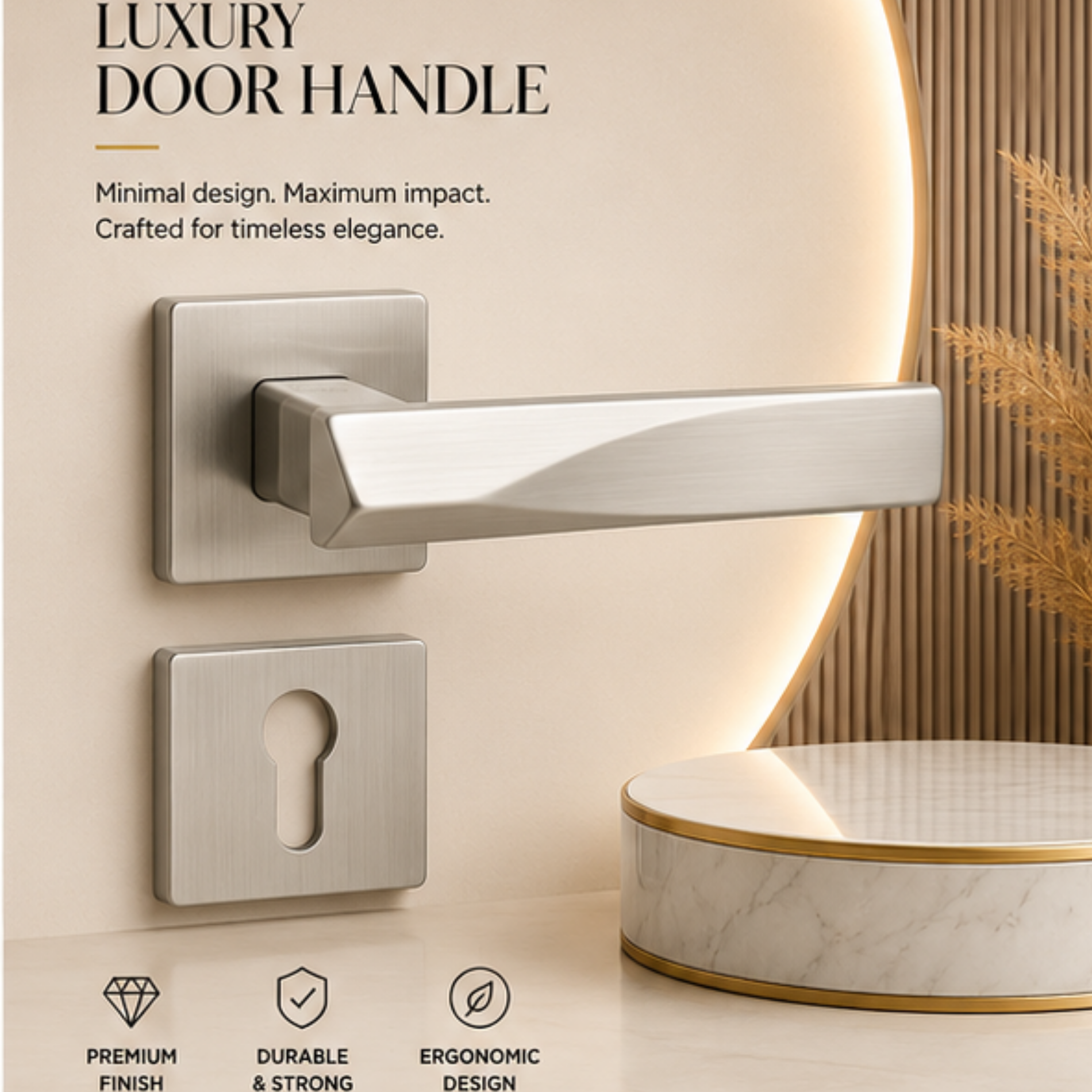 RH.9675 luxury zinc alloy door handle in Black, Matt Satin Nickel and PVD finishes. Premium architectural hardware for modern residential and commercial interiors.