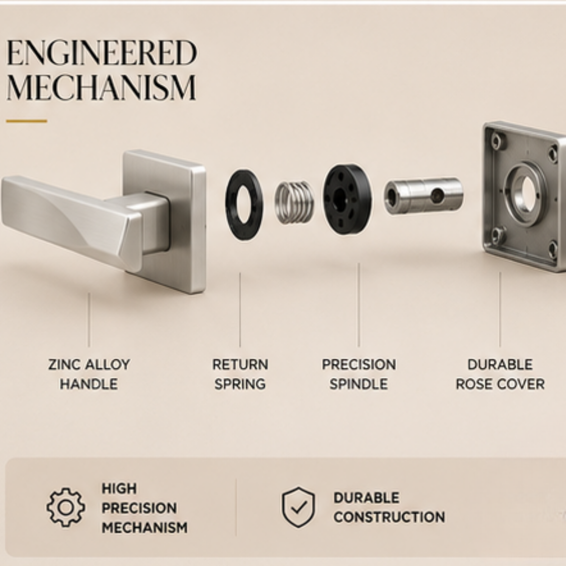 RH.9675 luxury zinc alloy door handle in Black, Matt Satin Nickel and PVD finishes. Premium architectural hardware for modern residential and commercial interiors.