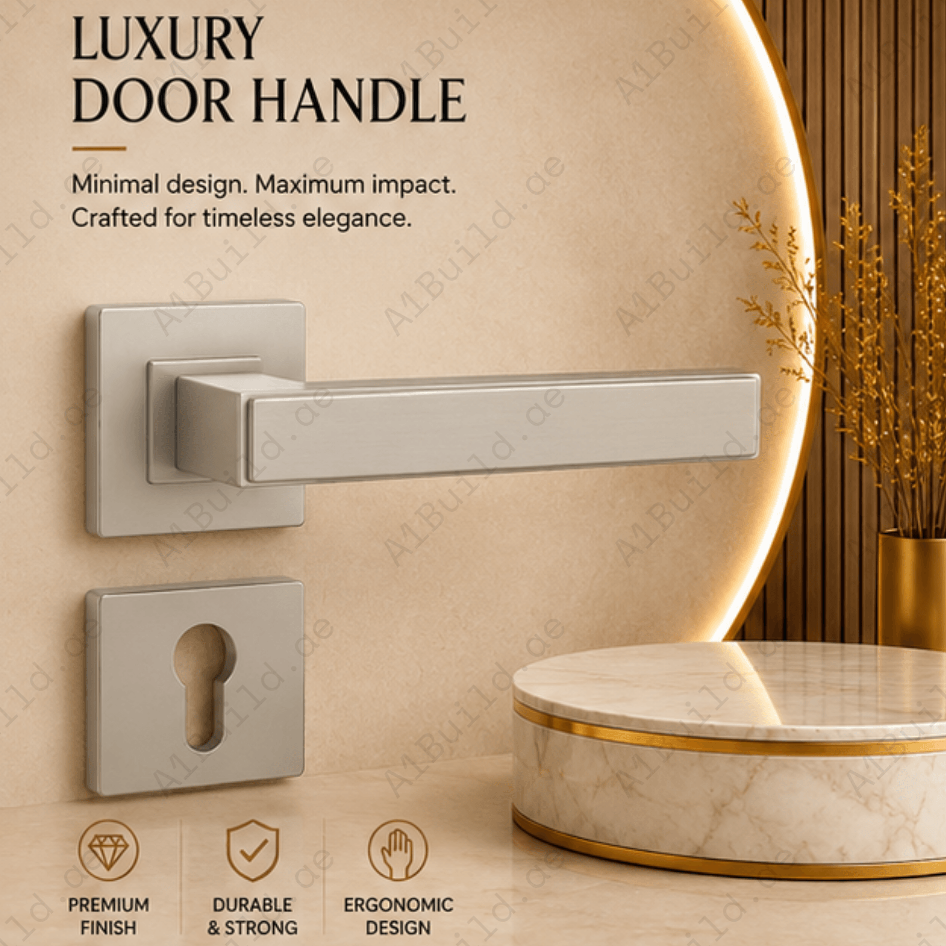 RH.9677 premium zinc alloy door handle in Matt Satin Nickel finish. Modern durable architectural hardware for homes, hotels, and offices.