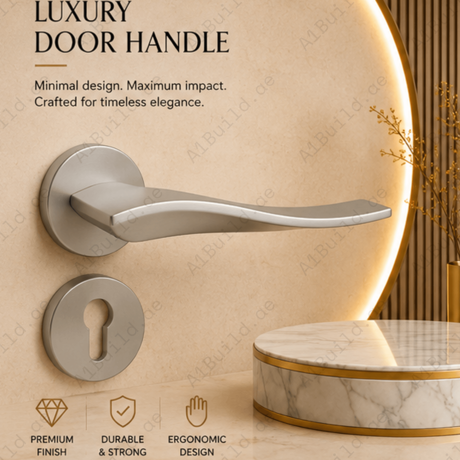 RH.9681 premium zinc alloy door handle in Matt Satin Nickel finish. Modern architectural hardware for luxury homes, offices, and interiors.