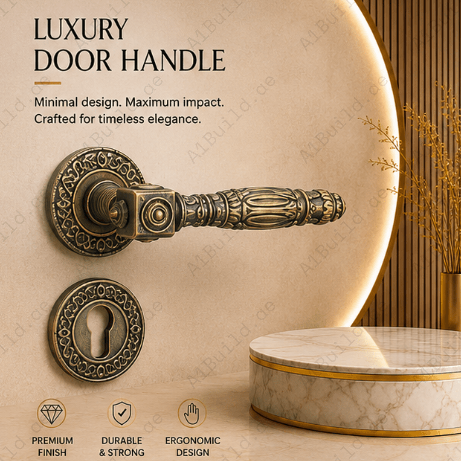 RH.9715 premium zinc alloy door handle in Dark Antique Brass finish. Luxury architectural hardware for elegant homes, hotels, offices, and interiors.