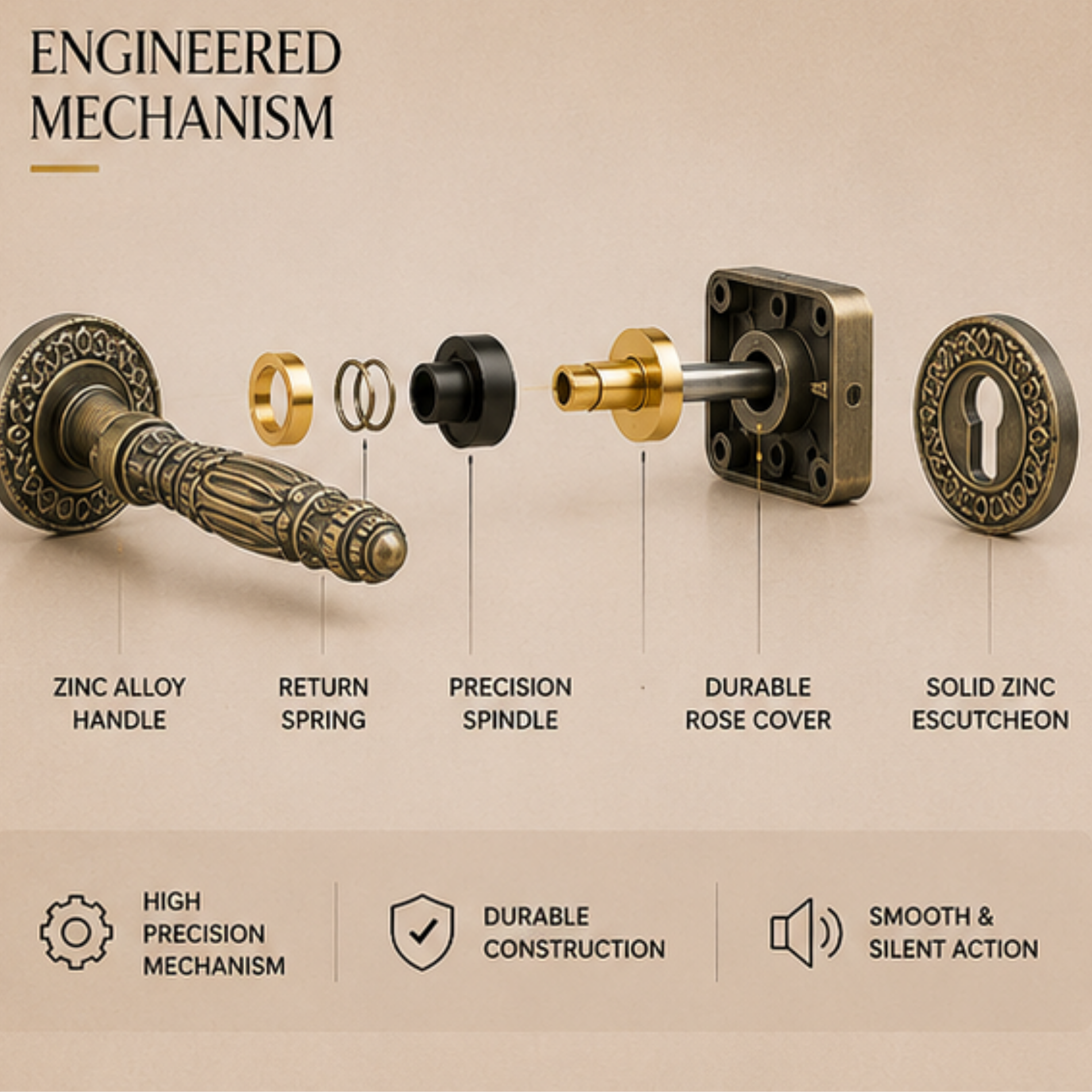 RH.9715 premium zinc alloy door handle in Dark Antique Brass finish. Luxury architectural hardware for elegant homes, hotels, offices, and interiors.