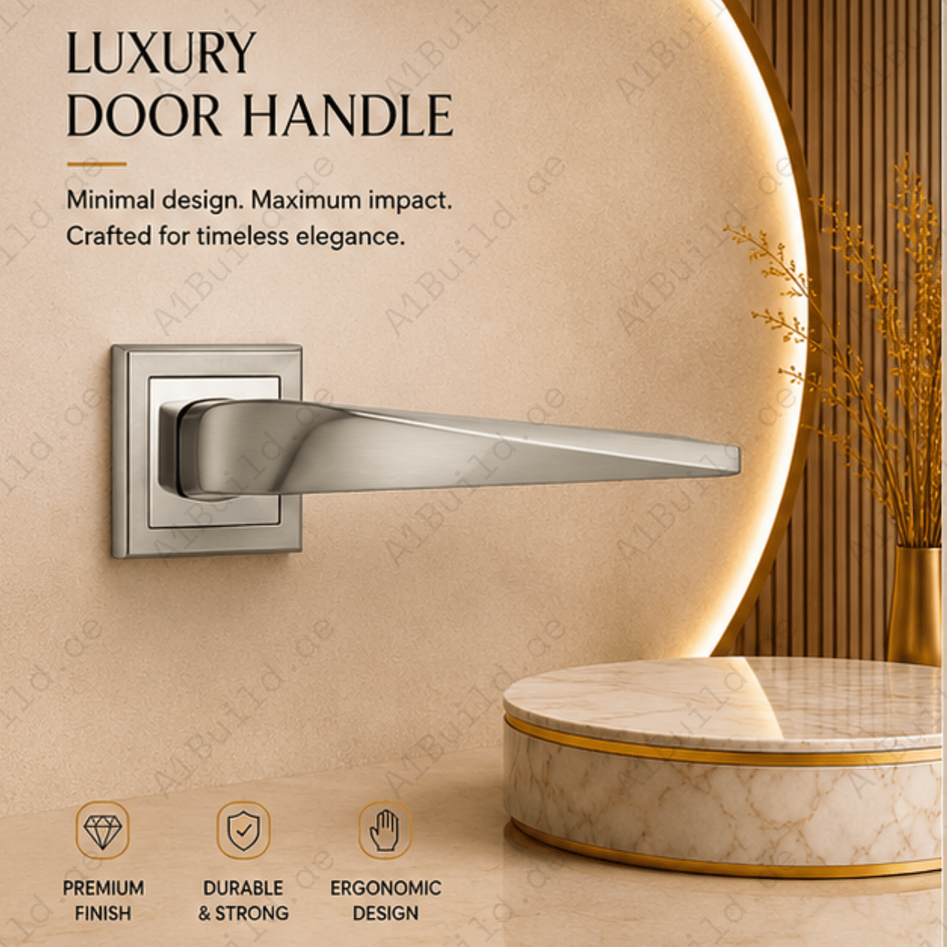 RH.9728 premium zinc alloy door handle in Satin Nickel Chrome Plated finish. Luxury architectural hardware for modern homes, hotels, offices, and interiors.