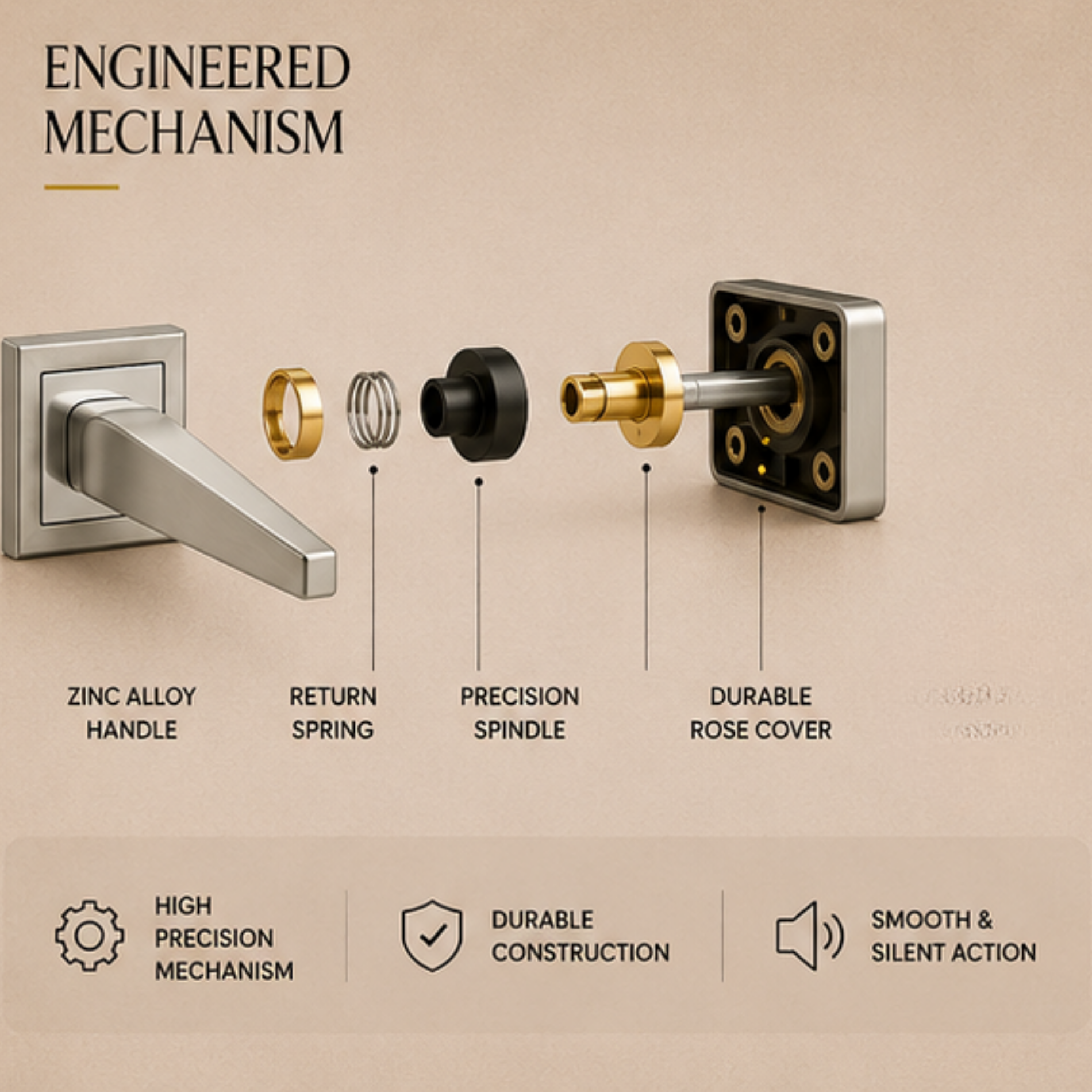 RH.9728 premium zinc alloy door handle in Satin Nickel Chrome Plated finish. Luxury architectural hardware for modern homes, hotels, offices, and interiors.