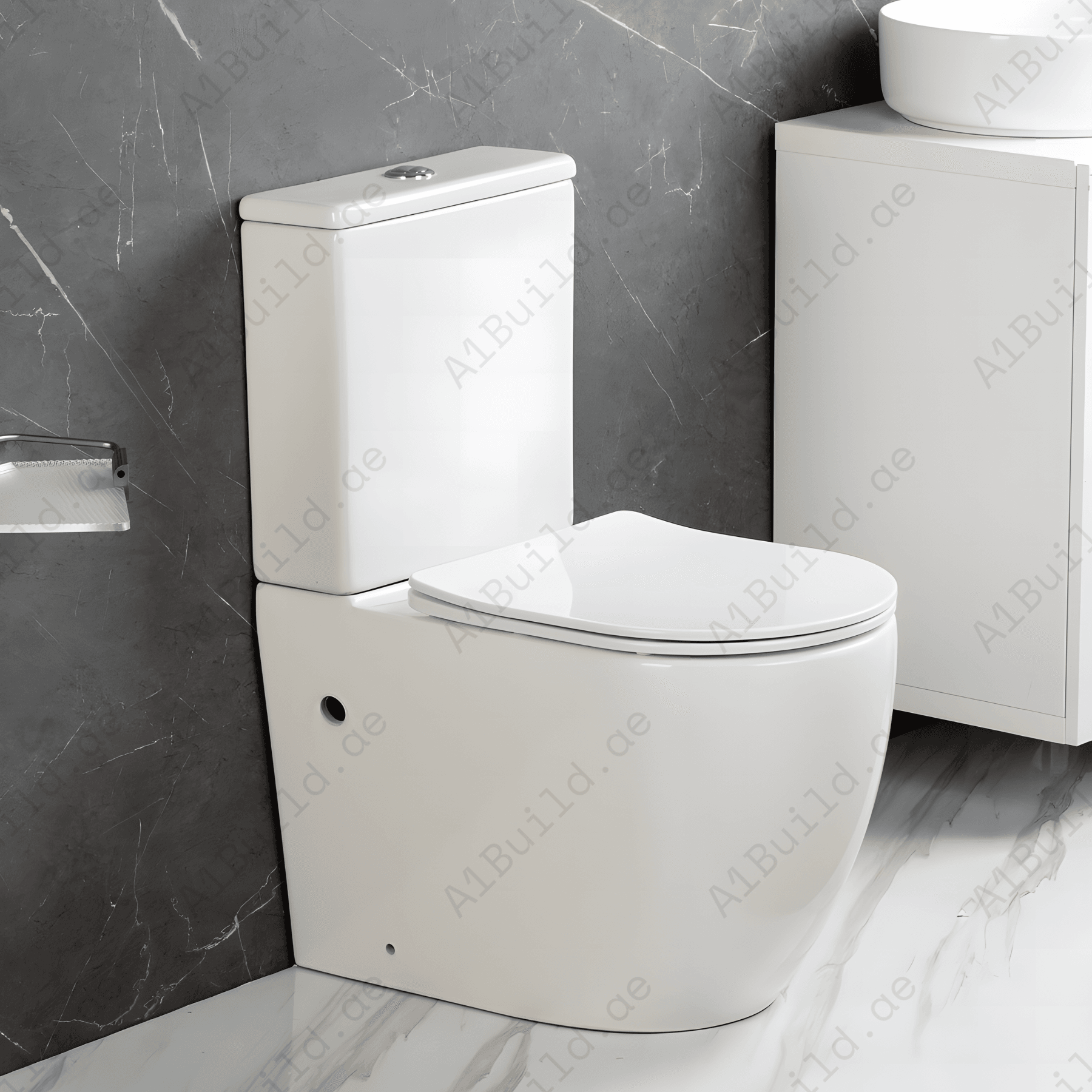 RIMLESS CLOSE COUPLED WC PAN, 610*365*810 MM, WHITE. STEINHEIM –JOY: CISTERN WITH LID WITH GEBERIT MECHANISM, WHITE. STEINHEIM –JOY: DUROPLAST SOFT- CLOSING SEAT AND COVER, WHITE.